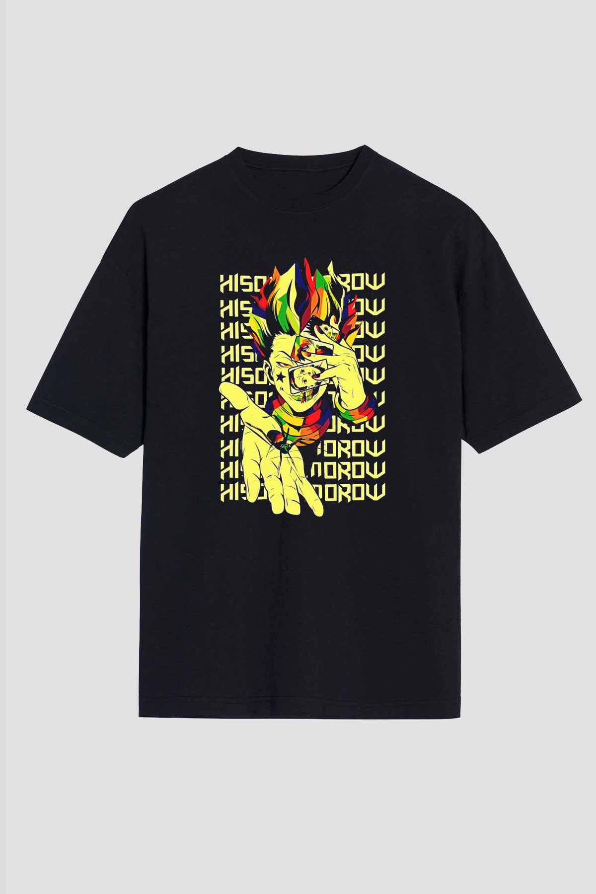 Hunter X Hunter Baskılı Unisex Siyah Oversize Tişört - Tshirt