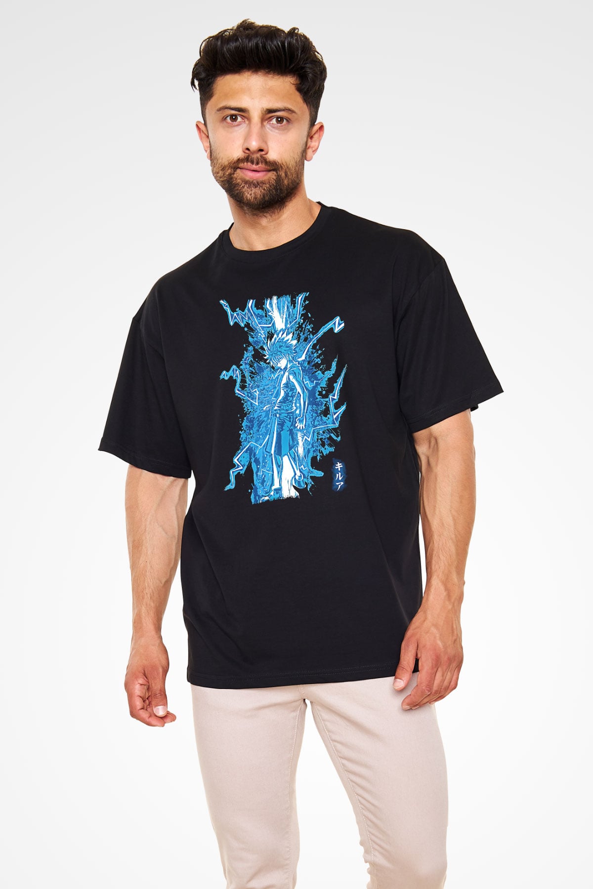 Hunter X Hunter Baskılı Unisex Siyah Oversize Tişört - Tshirt