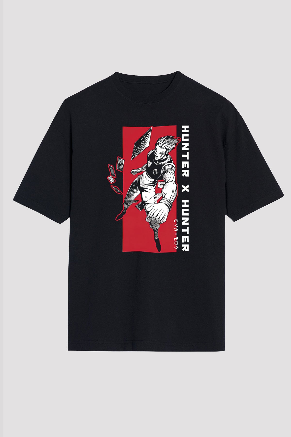 Hunter X Hunter Baskılı Unisex Siyah Oversize Tişört - Tshirt