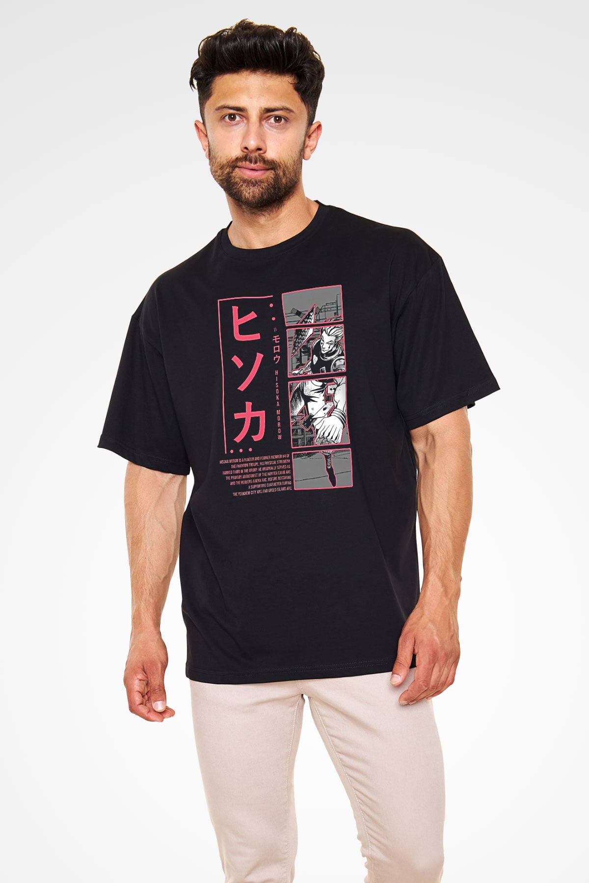 Hunter X Hunter Baskılı Unisex Siyah Oversize Tişört - Tshirt