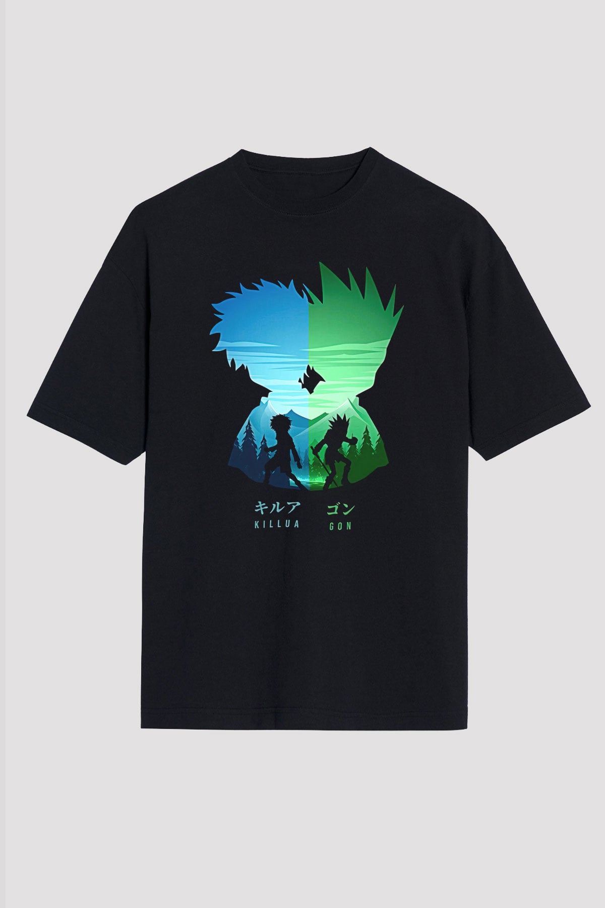 Hunter X Hunter Baskılı Unisex Siyah Oversize Tişört - Tshirt