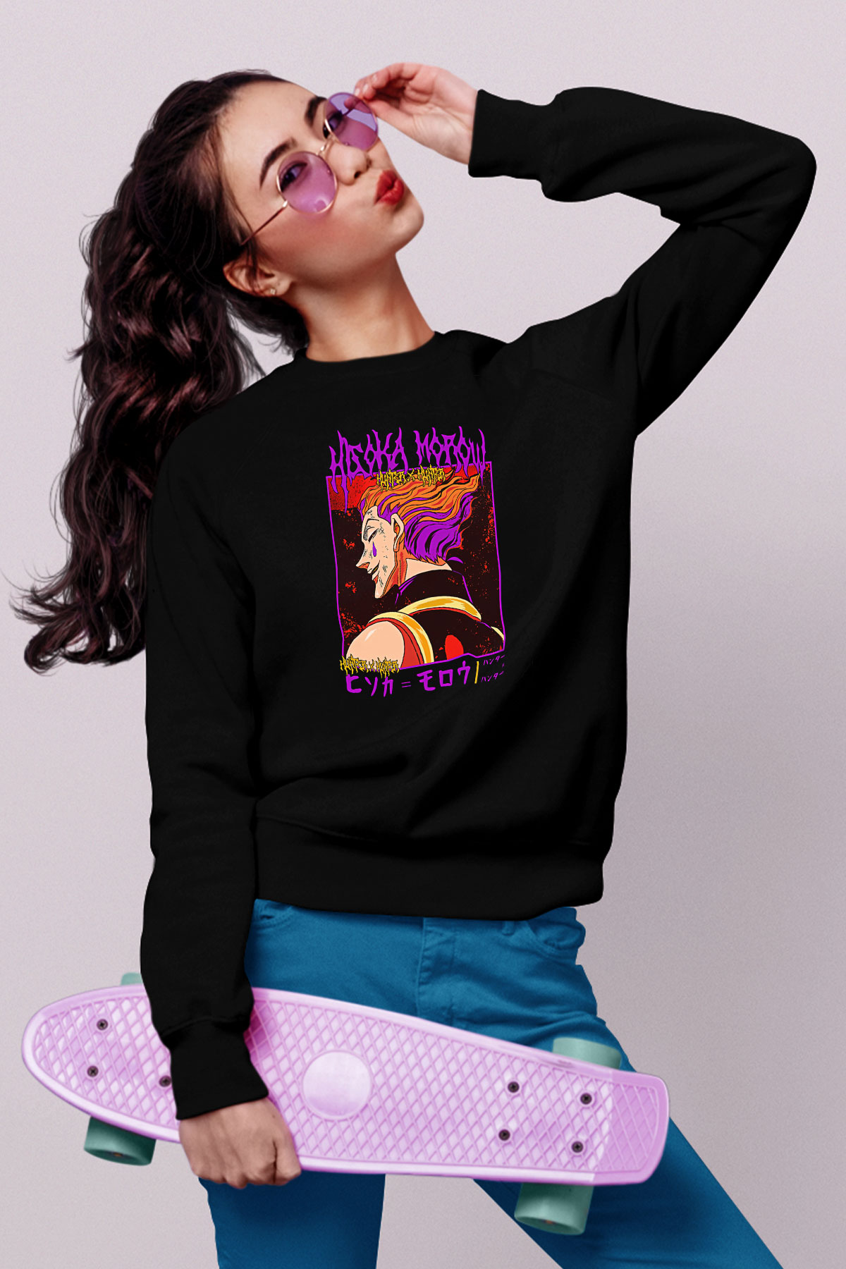 Hunter X Hunter Baskılı Unisex Siyah Sweatshirt