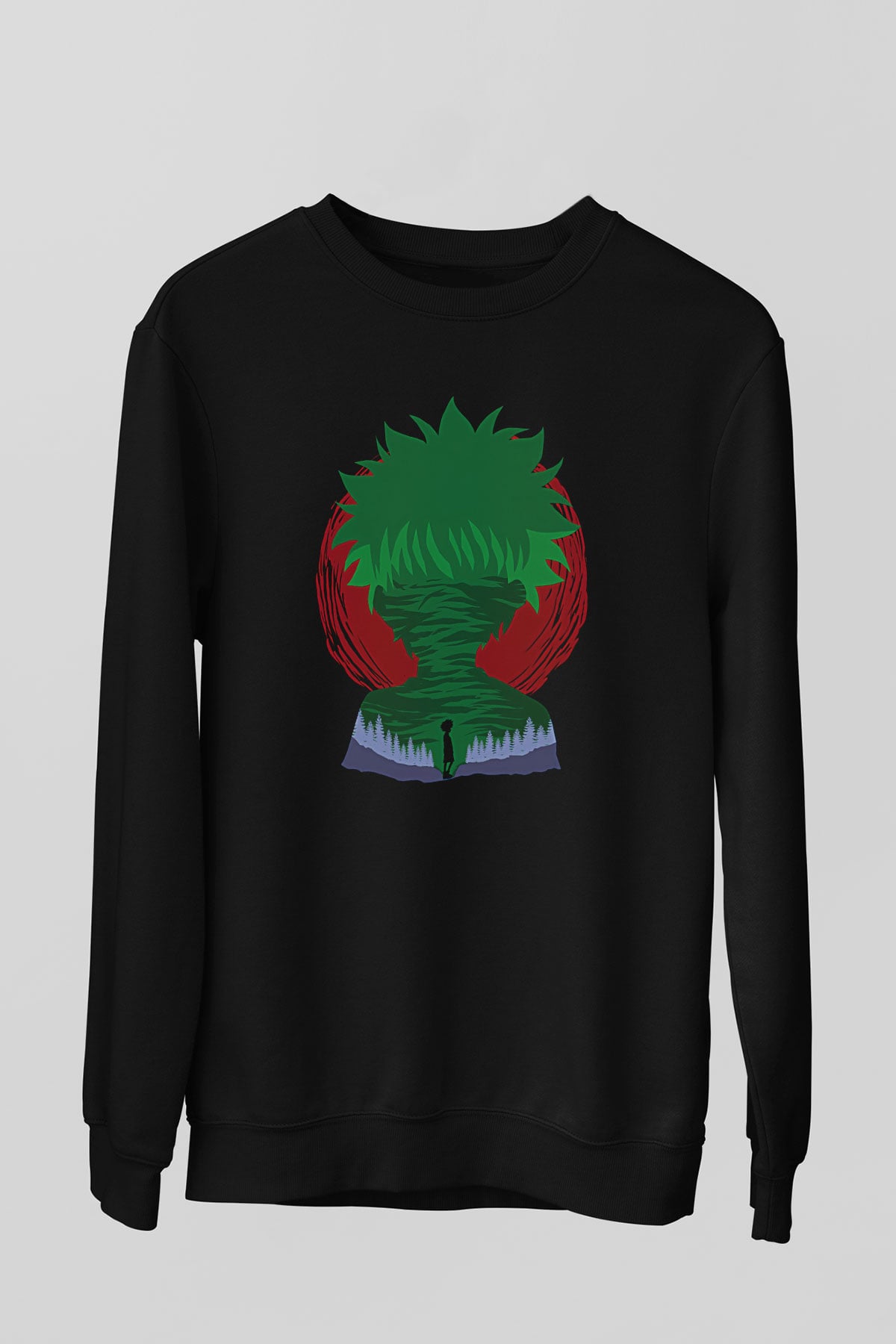 Hunter X Hunter Baskılı Unisex Siyah Sweatshirt
