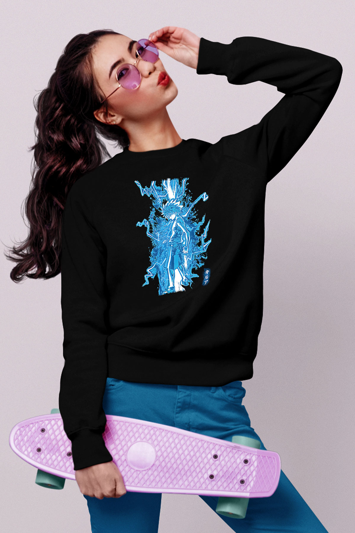 Hunter X Hunter Baskılı Unisex Siyah Sweatshirt