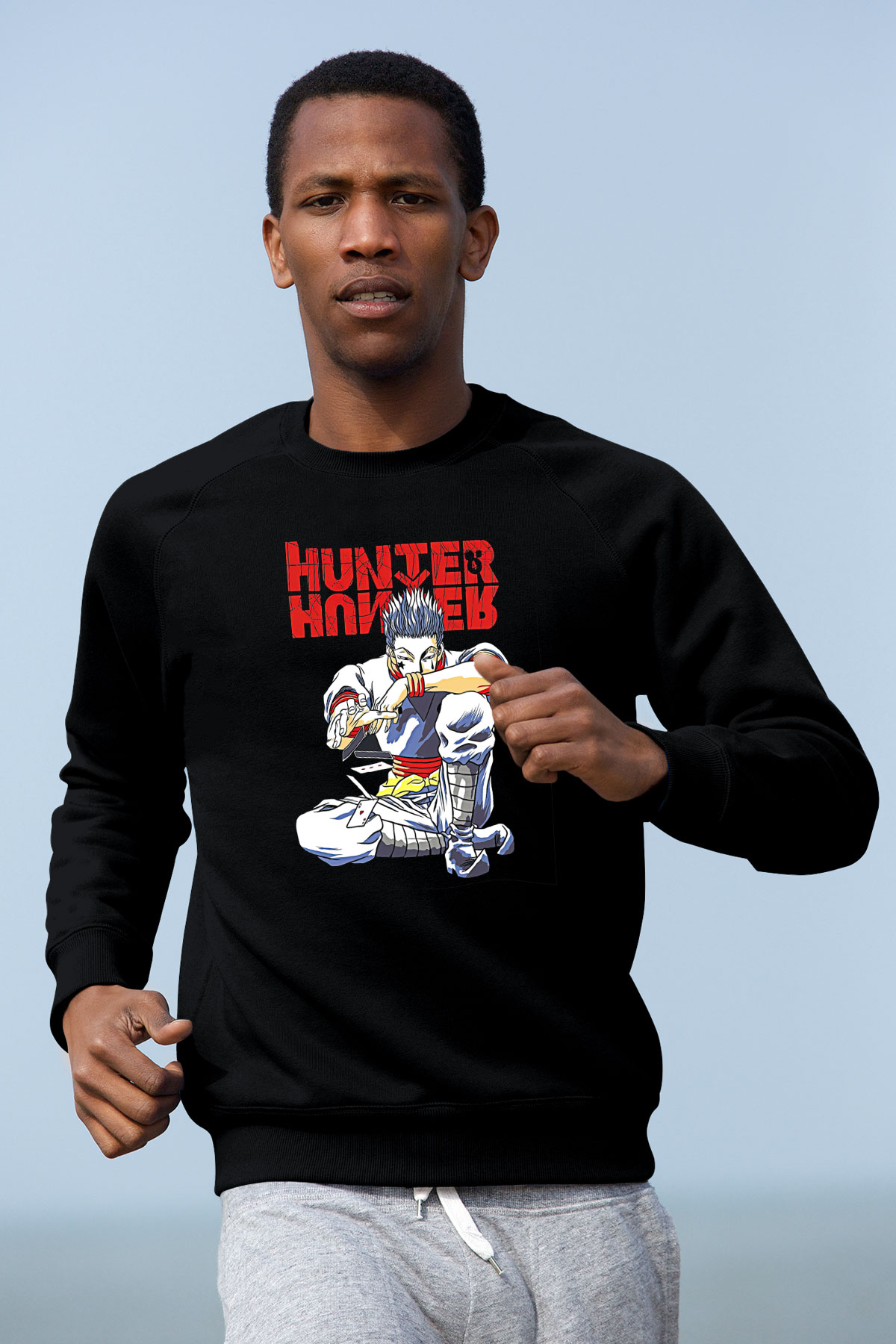 Hunter X Hunter Baskılı Unisex Siyah Sweatshirt
