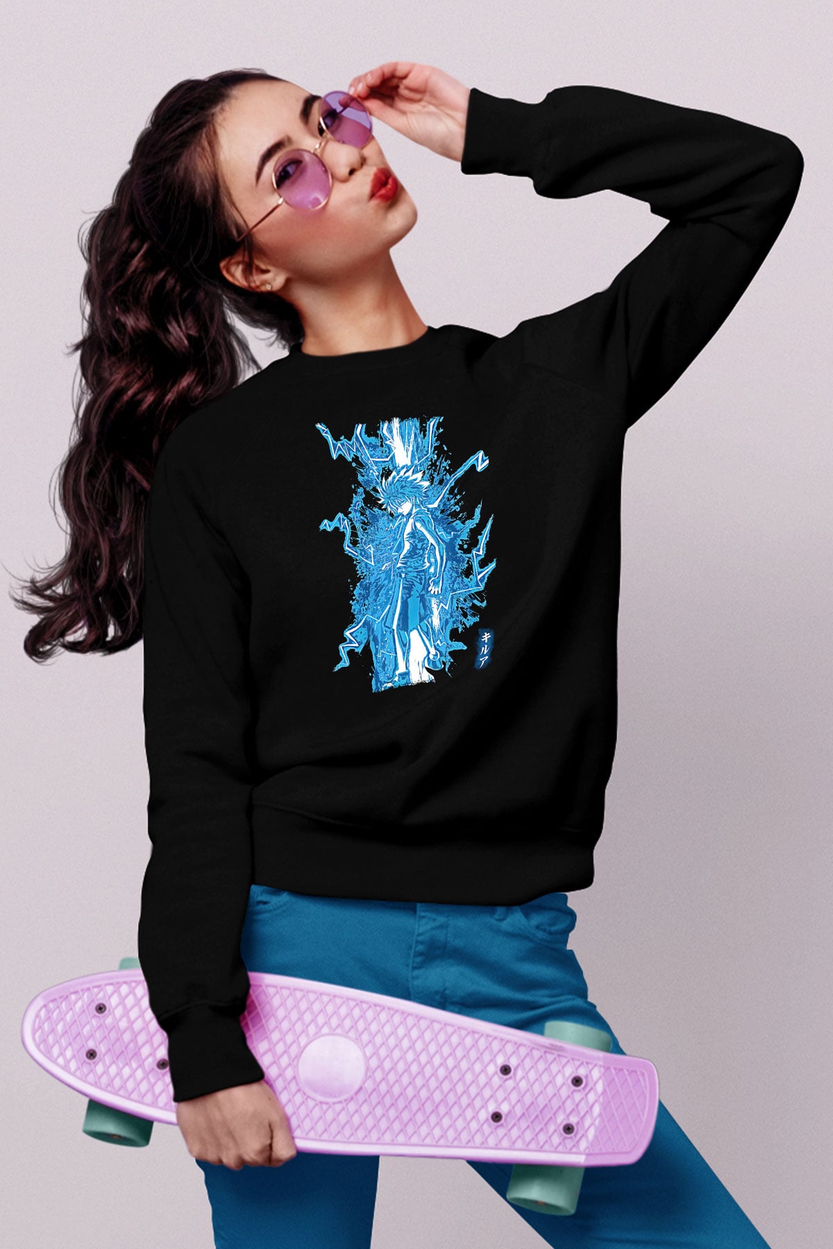 Hunter X Hunter Baskılı Unisex Siyah Sweatshirt