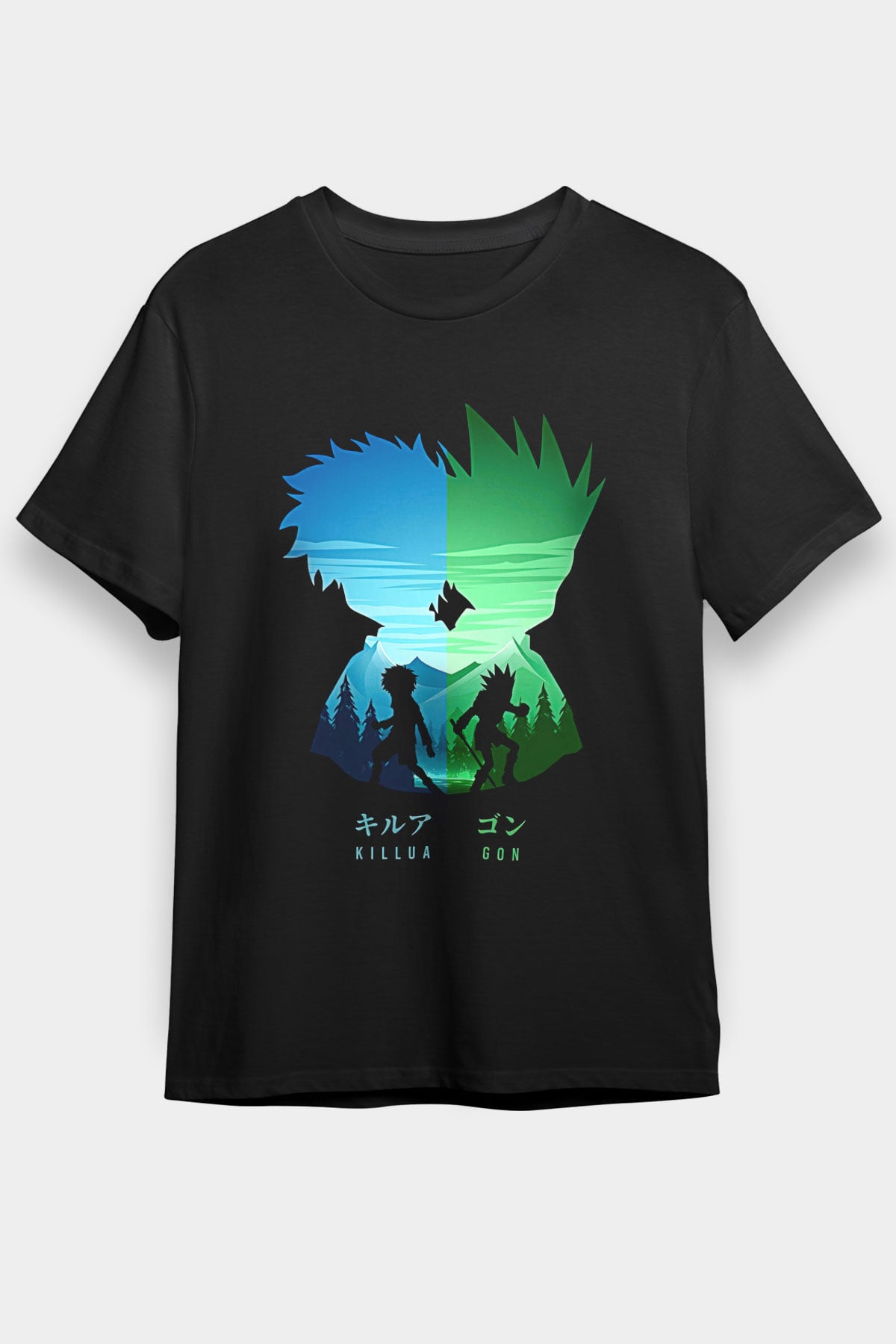 Hunter X Hunter Baskılı Unisex Siyah Tişört - Tshirt