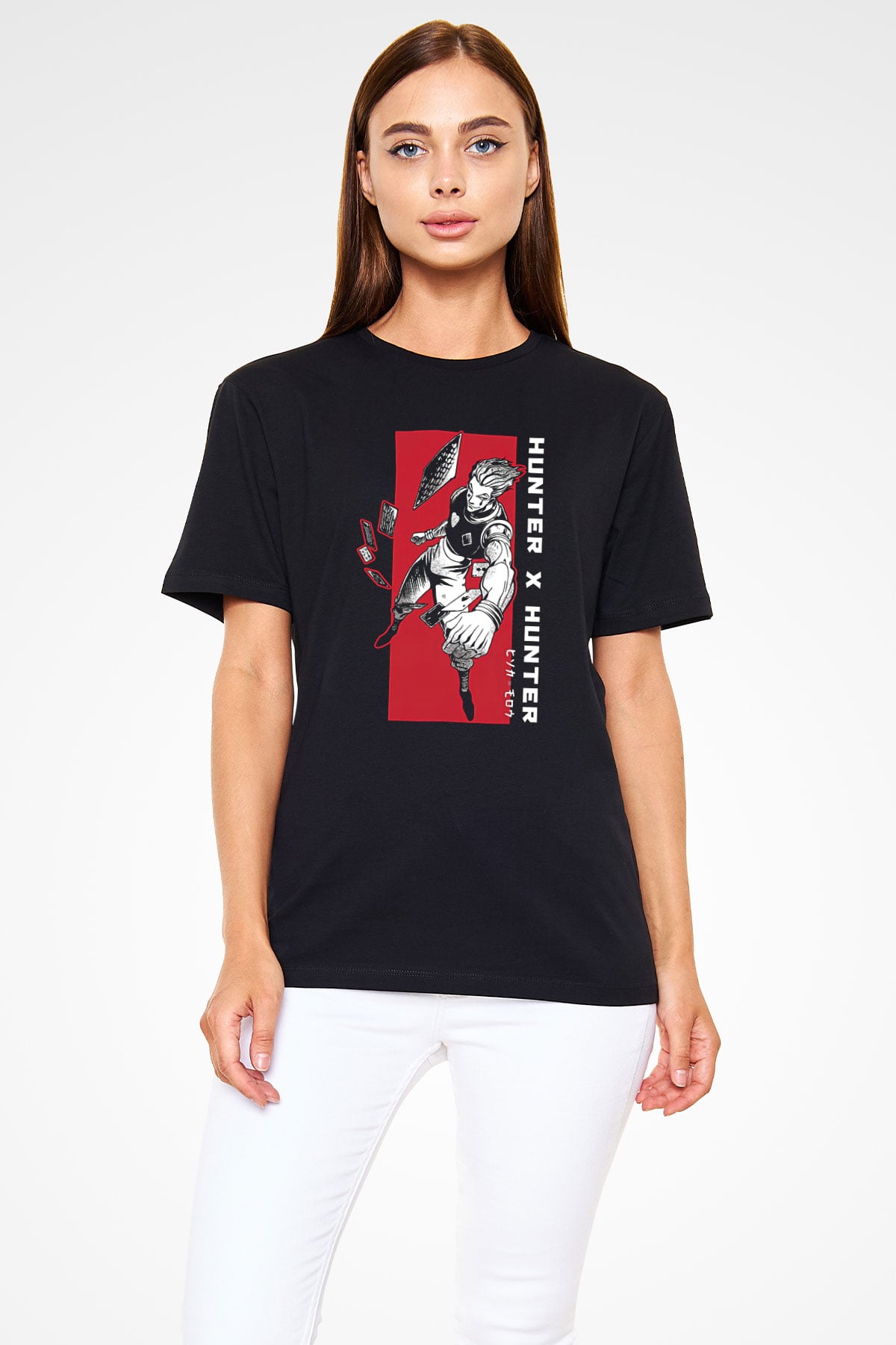 Hunter X Hunter Baskılı Unisex Siyah Tişört - Tshirt