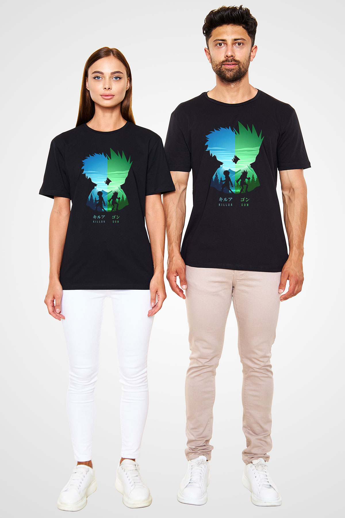 Hunter X Hunter Baskılı Unisex Siyah Tişört - Tshirt