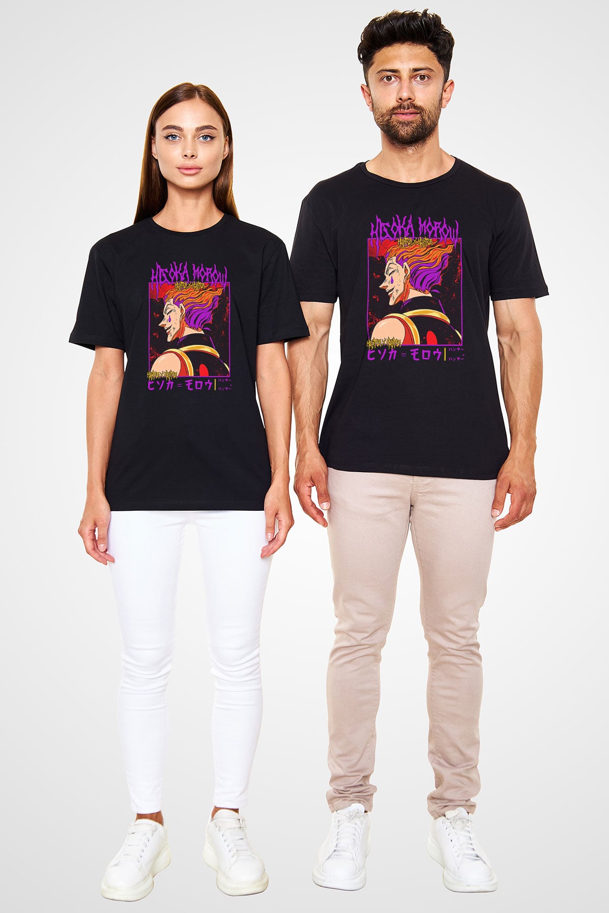 Hunter X Hunter Baskılı Unisex Siyah Tişört - Tshirt