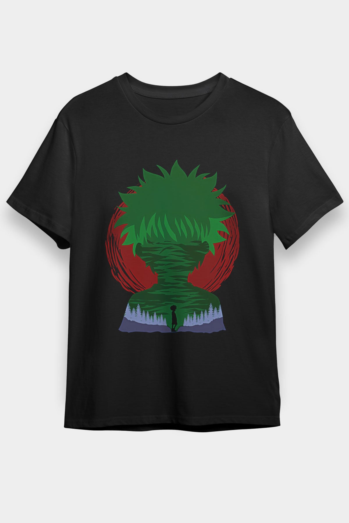 Hunter X Hunter Baskılı Unisex Siyah Tişört - Tshirt