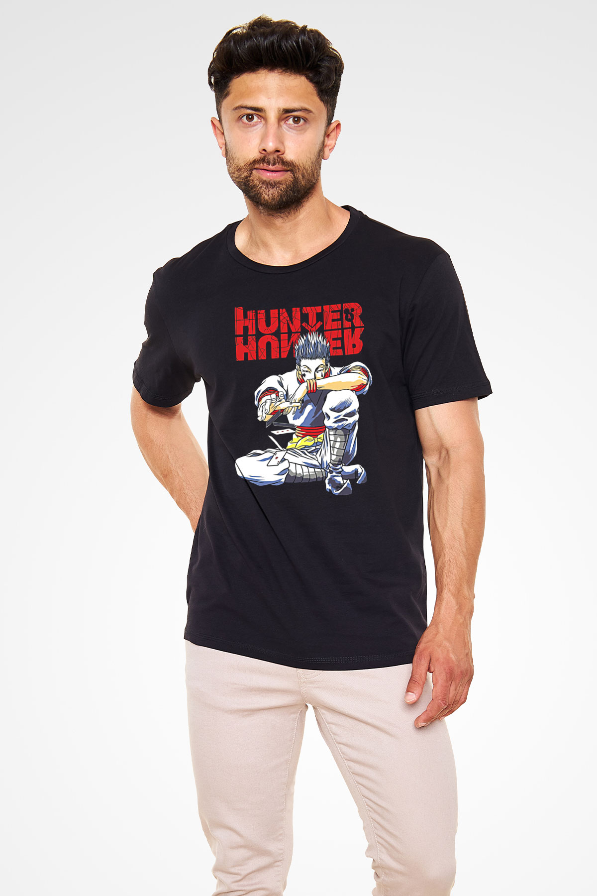 Hunter X Hunter Baskılı Unisex Siyah Tişört - Tshirt