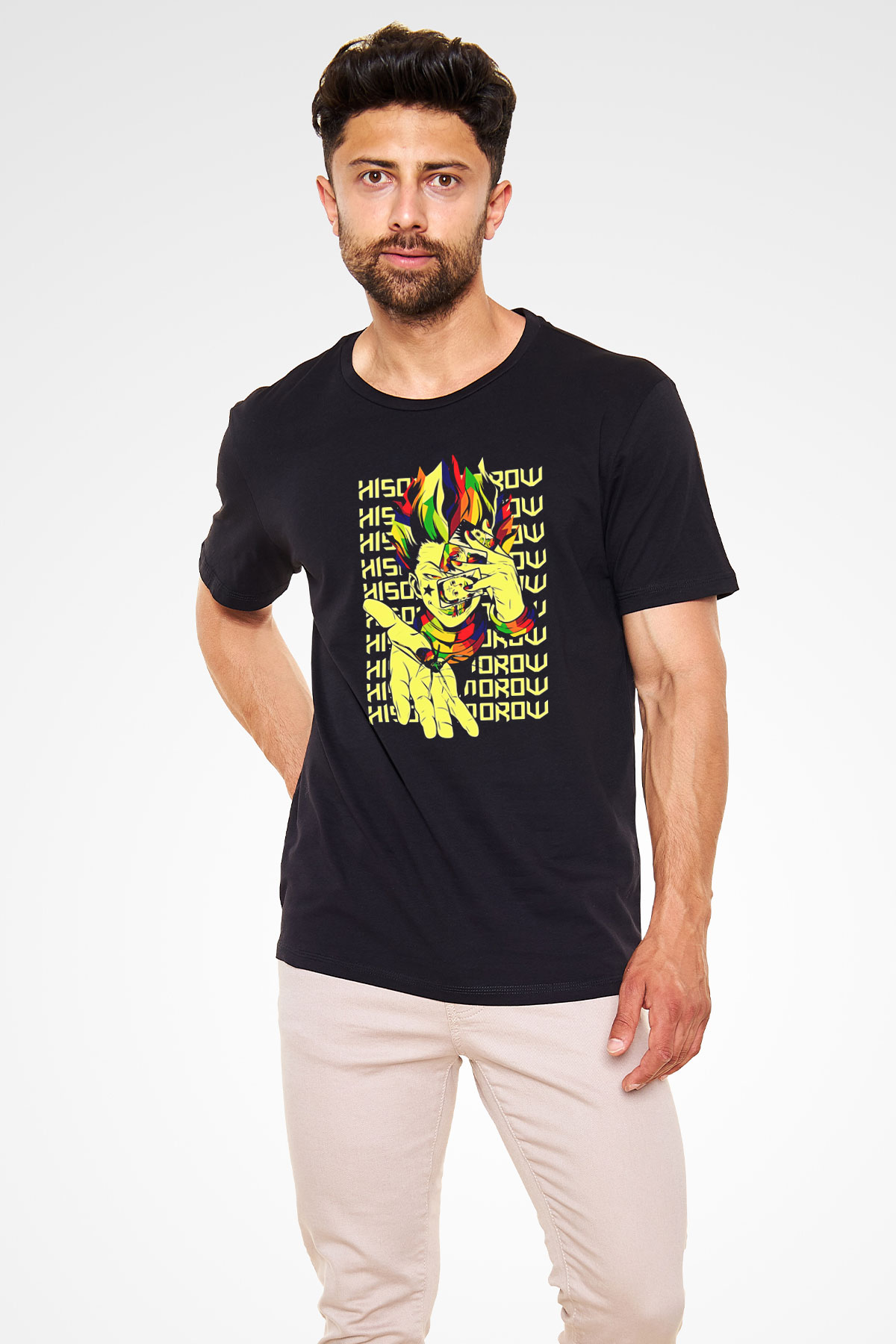 Hunter X Hunter Baskılı Unisex Siyah Tişört - Tshirt