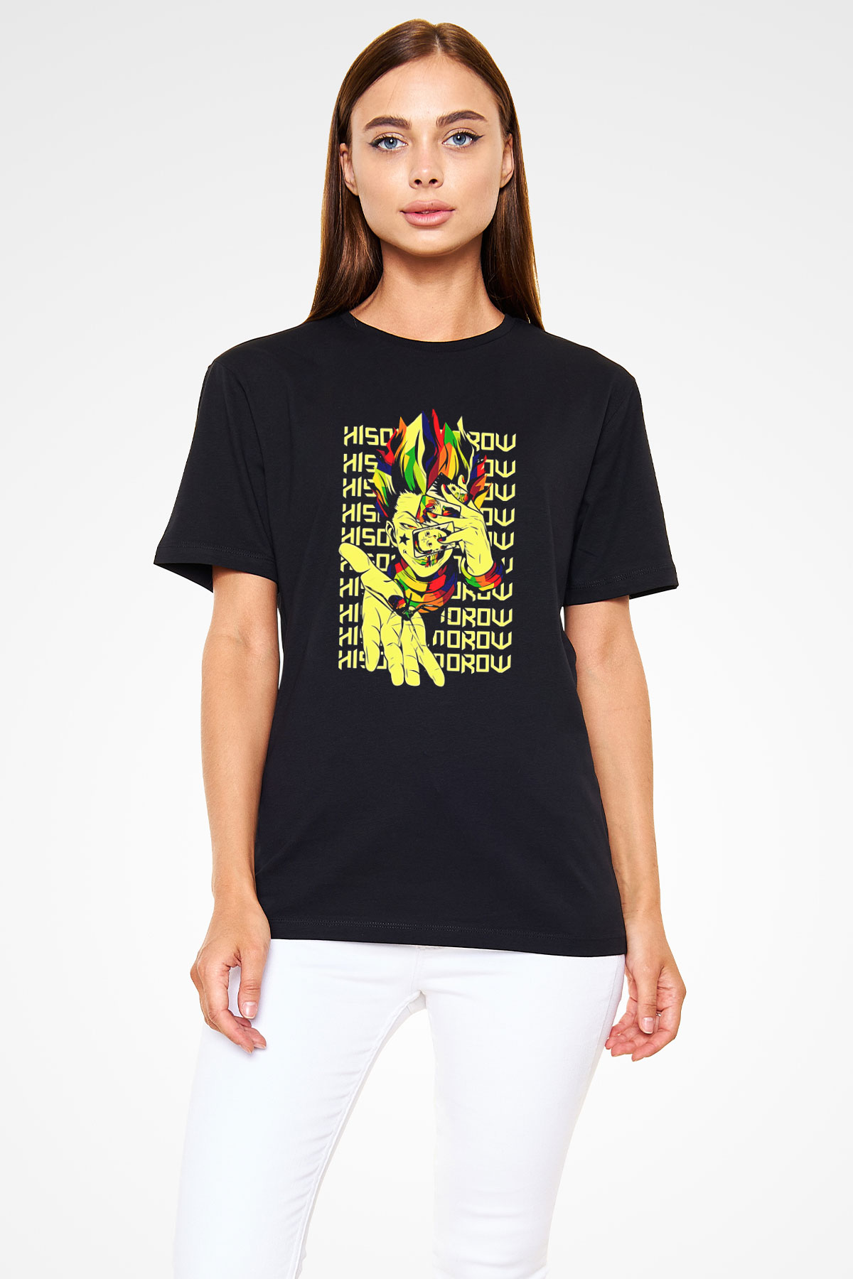 Hunter X Hunter Baskılı Unisex Siyah Tişört - Tshirt
