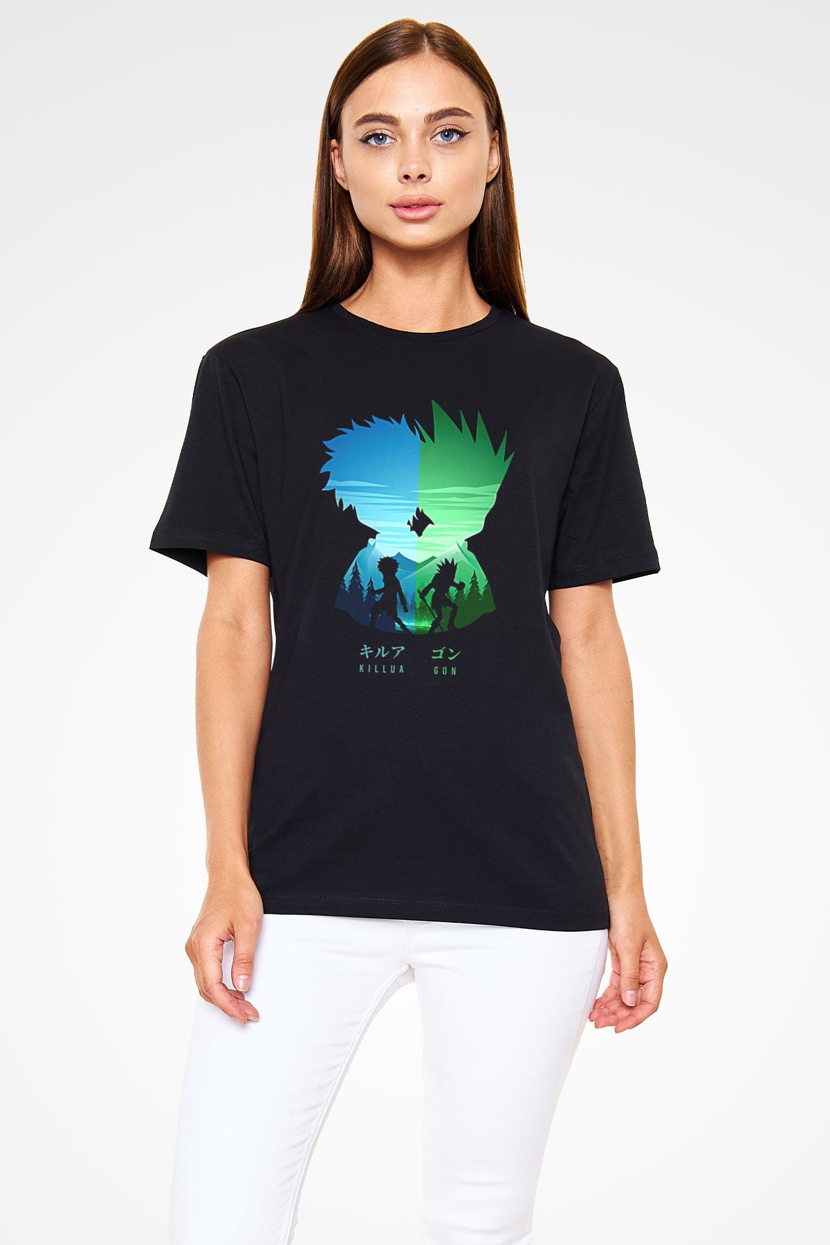 Hunter X Hunter Baskılı Unisex Siyah Tişört - Tshirt