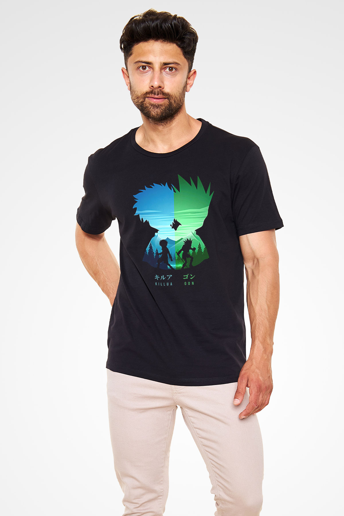 Hunter X Hunter Baskılı Unisex Siyah Tişört - Tshirt