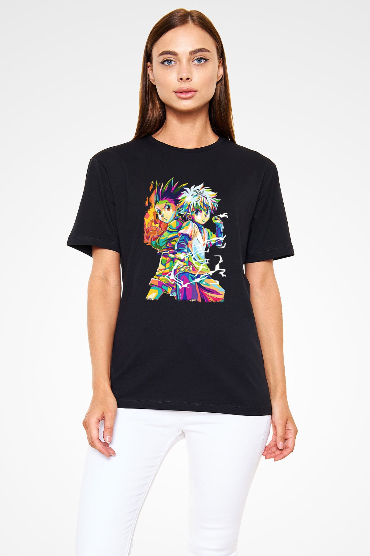 Hunter X Hunter Baskılı Unisex Siyah Tişört - Tshirt