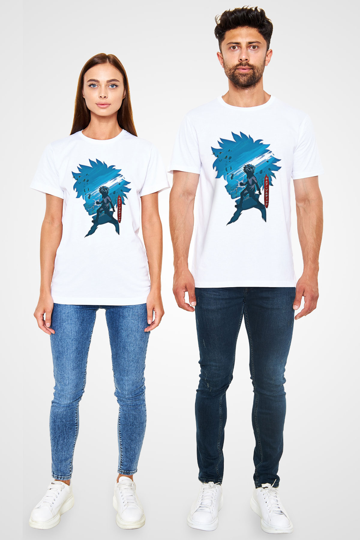 Hunter X Hunter Unisex Baskılı Beyaz Tişört - Tshirt