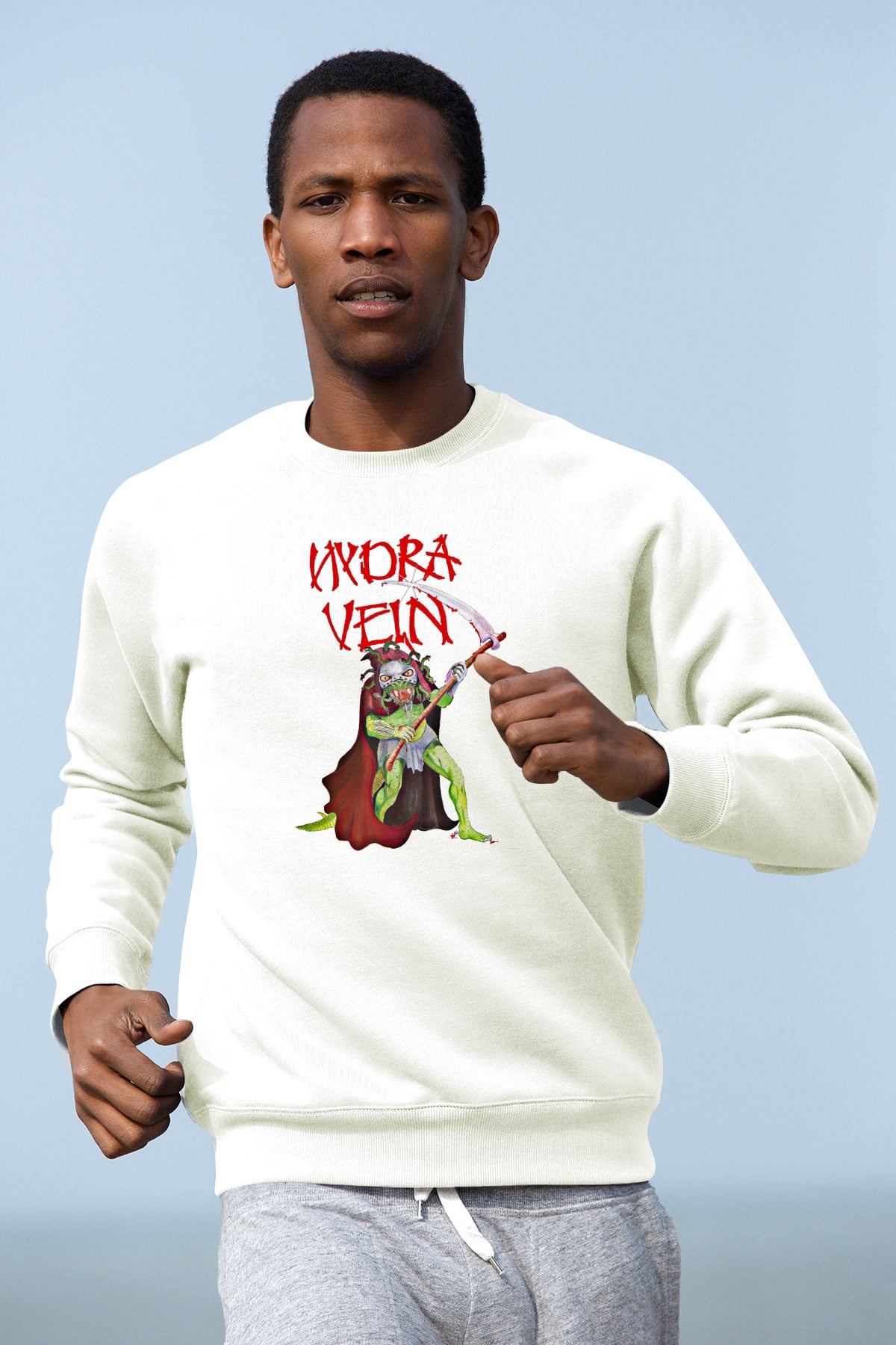 Hydra Vein Baskılı Unisex Beyaz Sweatshirt