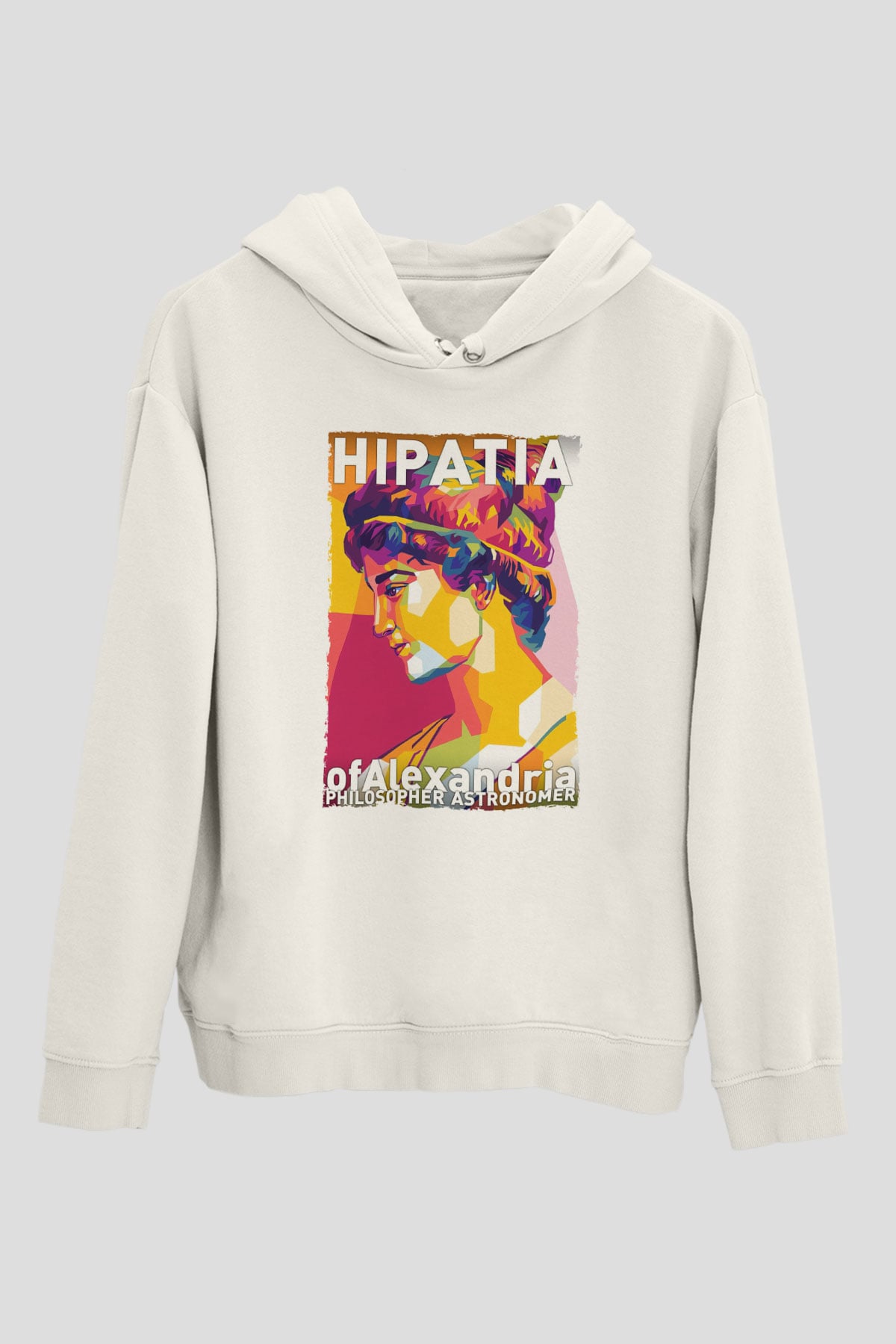 Hypatia of Alexandria Baskılı Unisex Ekru Hoodie