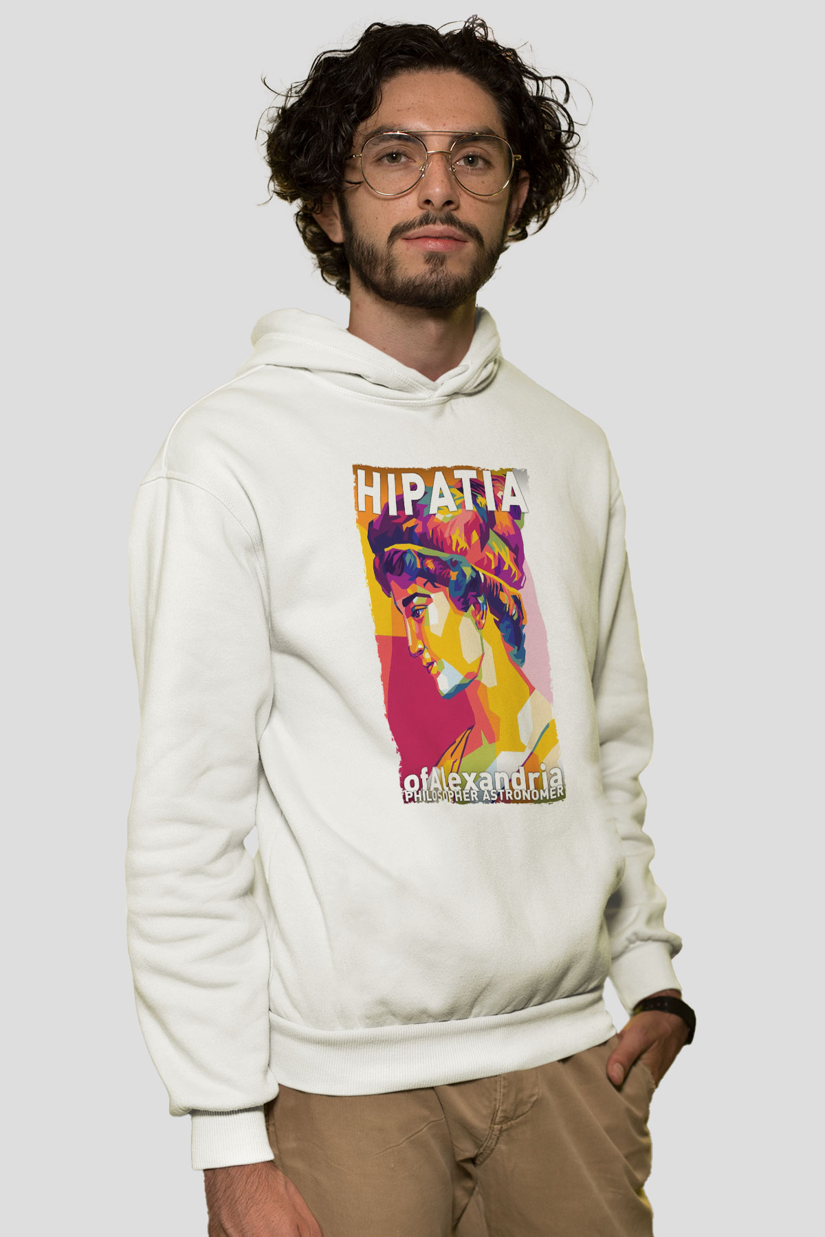 Hypatia of Alexandria Baskılı Unisex Ekru Hoodie