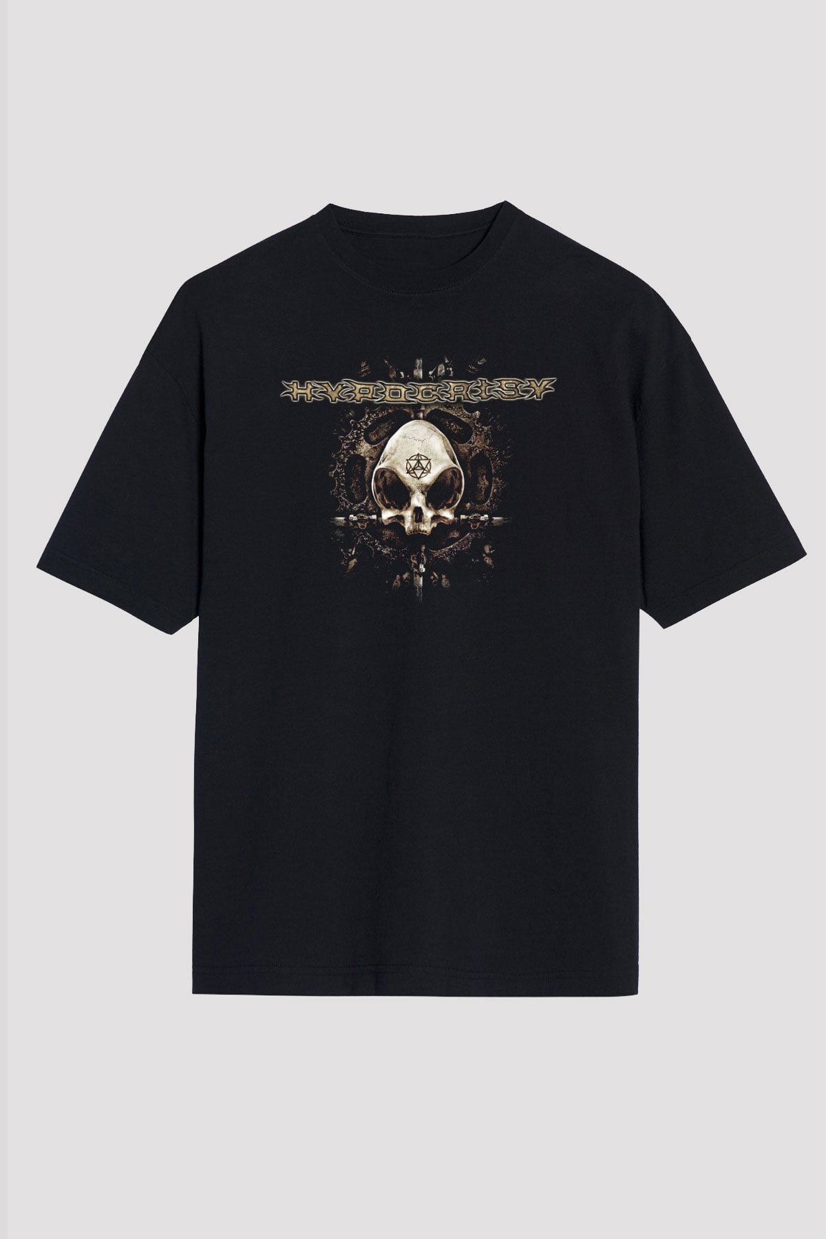 Hypocrisy Baskılı Unisex Siyah Oversize Tişört - Tshirt