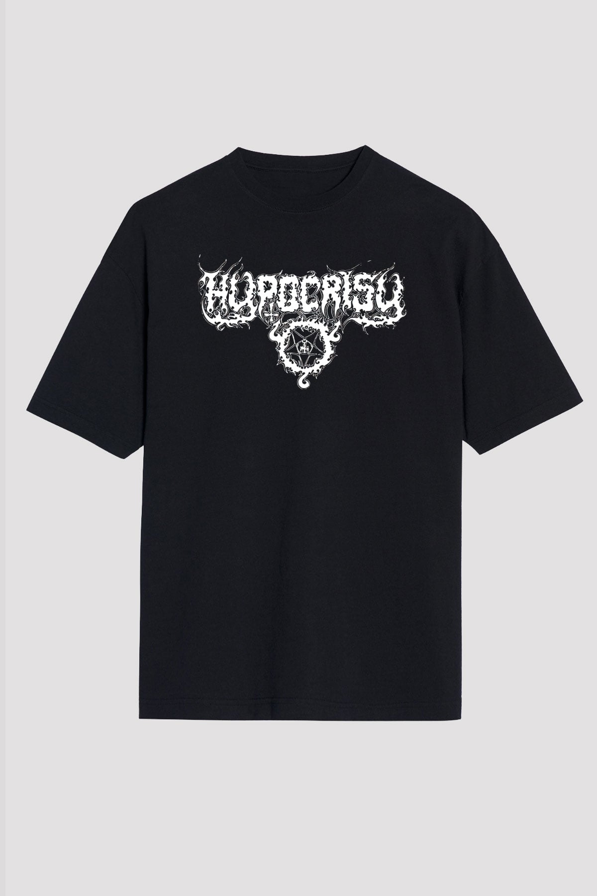 Hypocrisy Baskılı Unisex Siyah Oversize Tişört - Tshirt