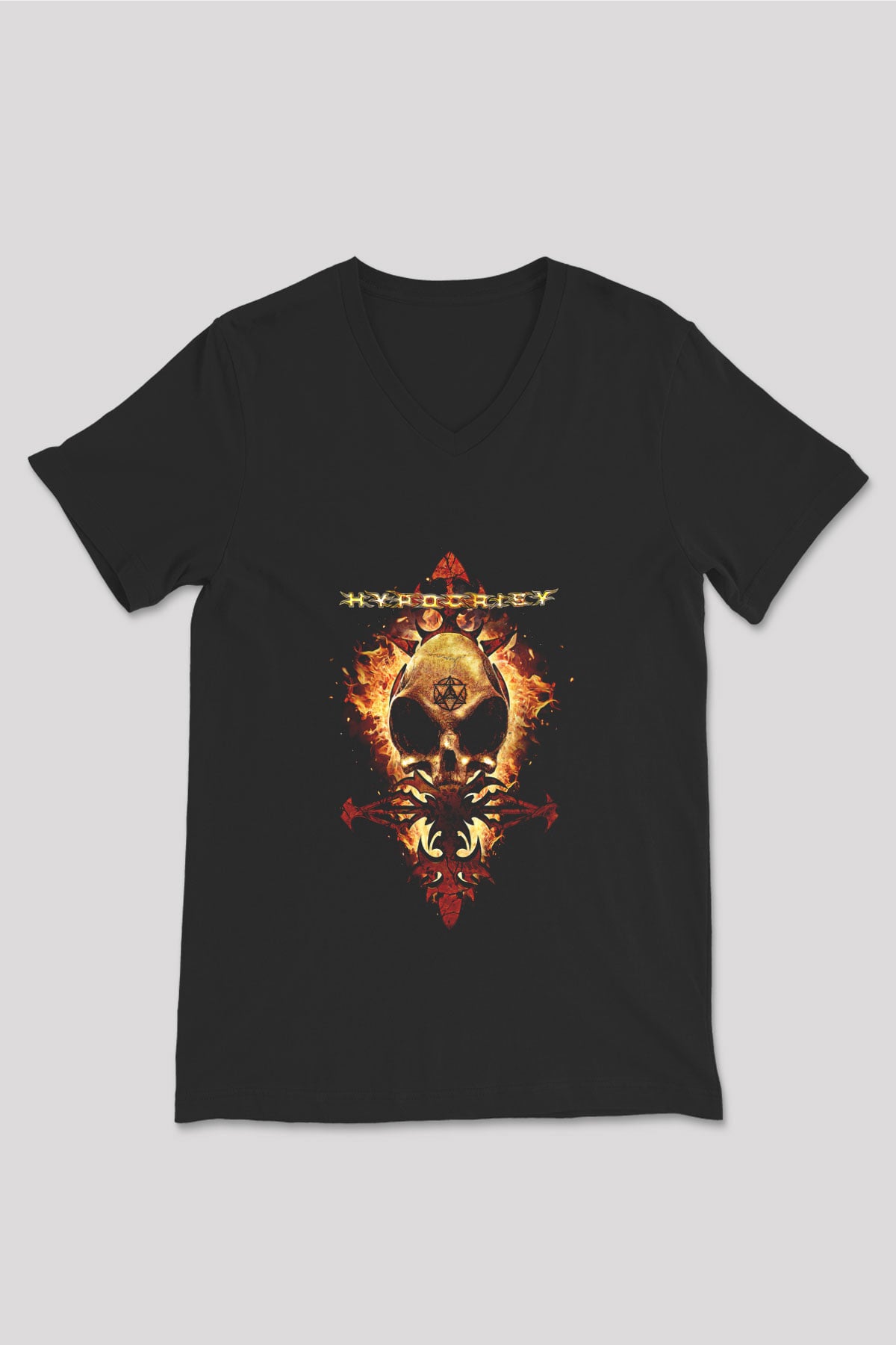 Hypocrisy Baskılı Unisex Siyah V Yaka Tişört - Tshirt