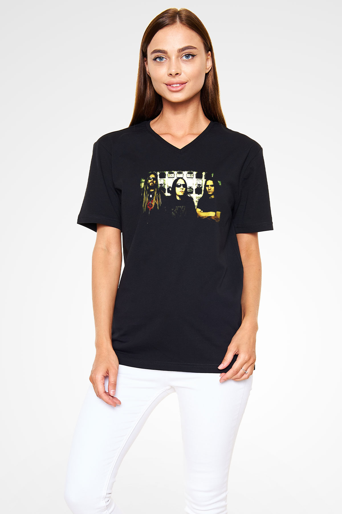 Hypocrisy Baskılı Unisex Siyah V Yaka Tişört - Tshirt