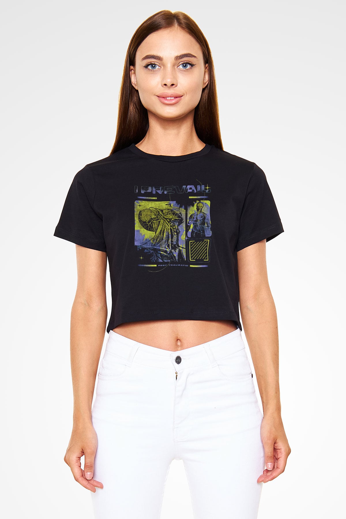 I Prevail Baskılı Siyah Crop Top Kadın Tişört - Tshirt