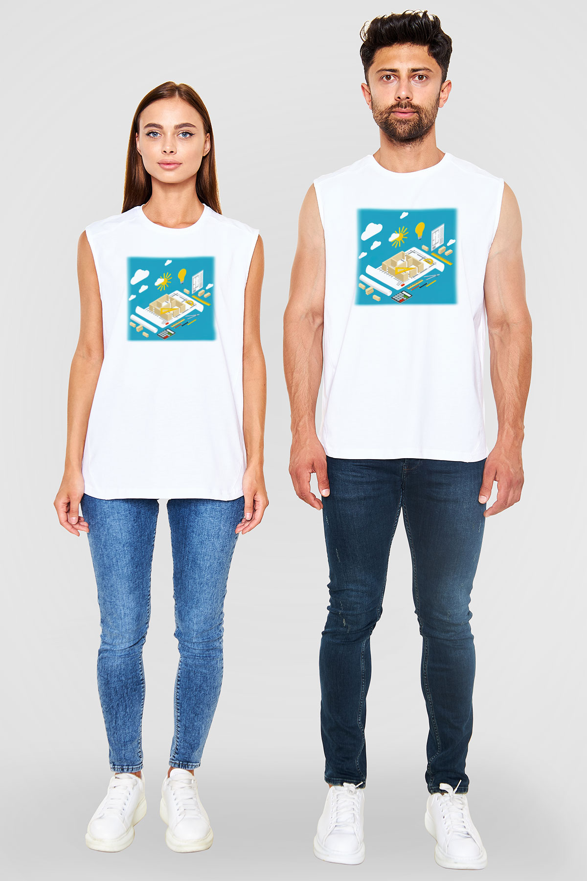 İç mimar Beyaz Unisex Kolsuz Tişört