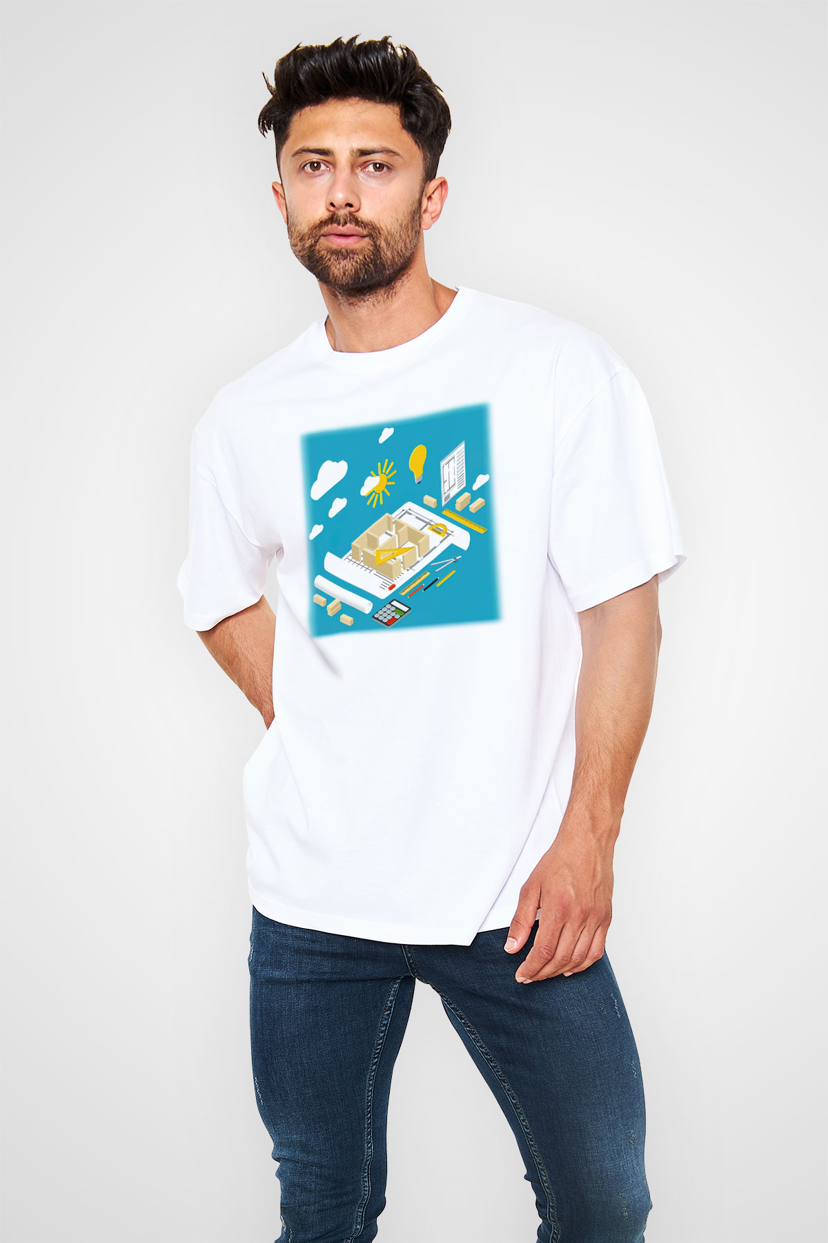 İç mimar Beyaz Unisex Oversize Tişört T-Shirt