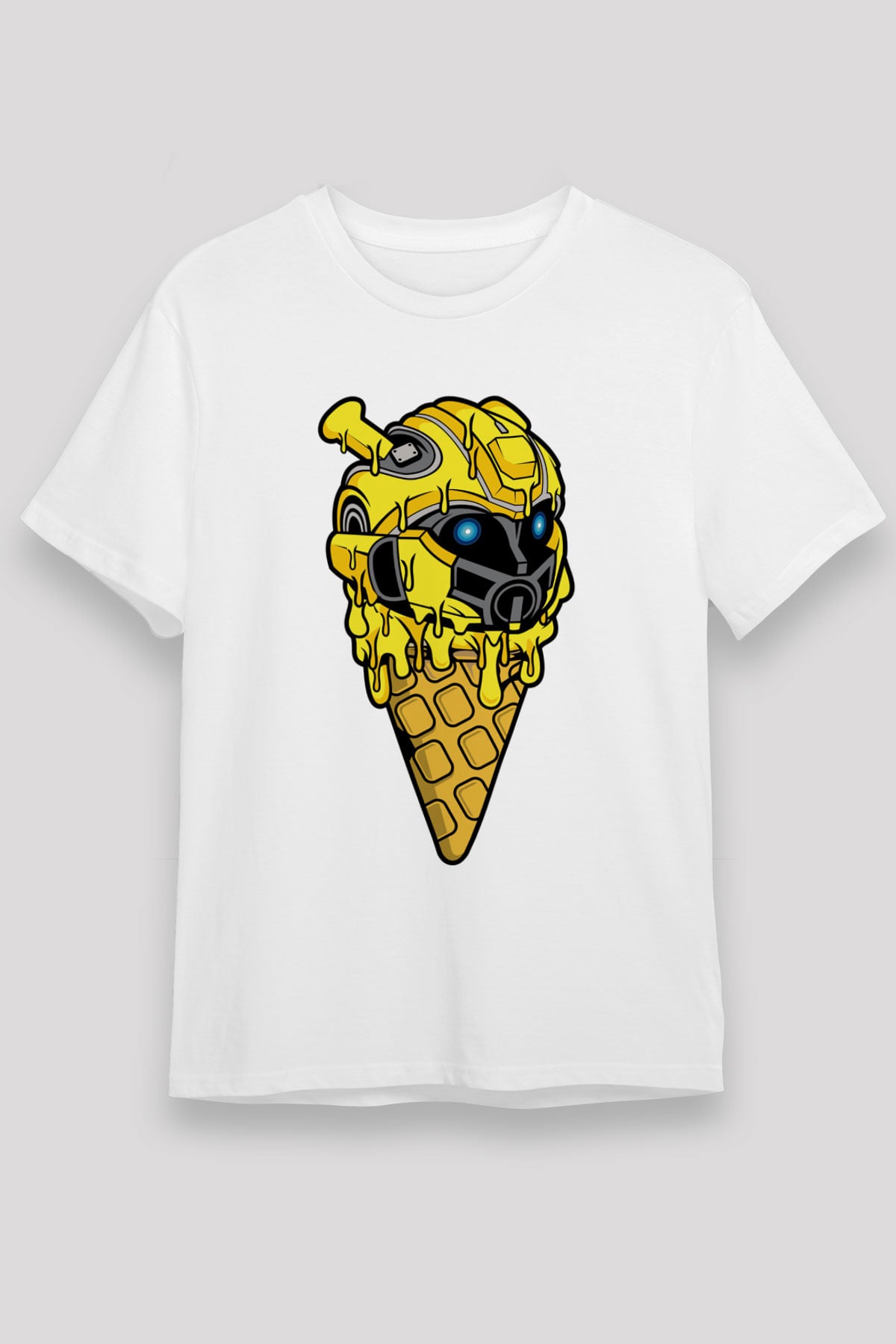 Ice Cream Bumble Bee Baskılı Unisex Beyaz Tişört