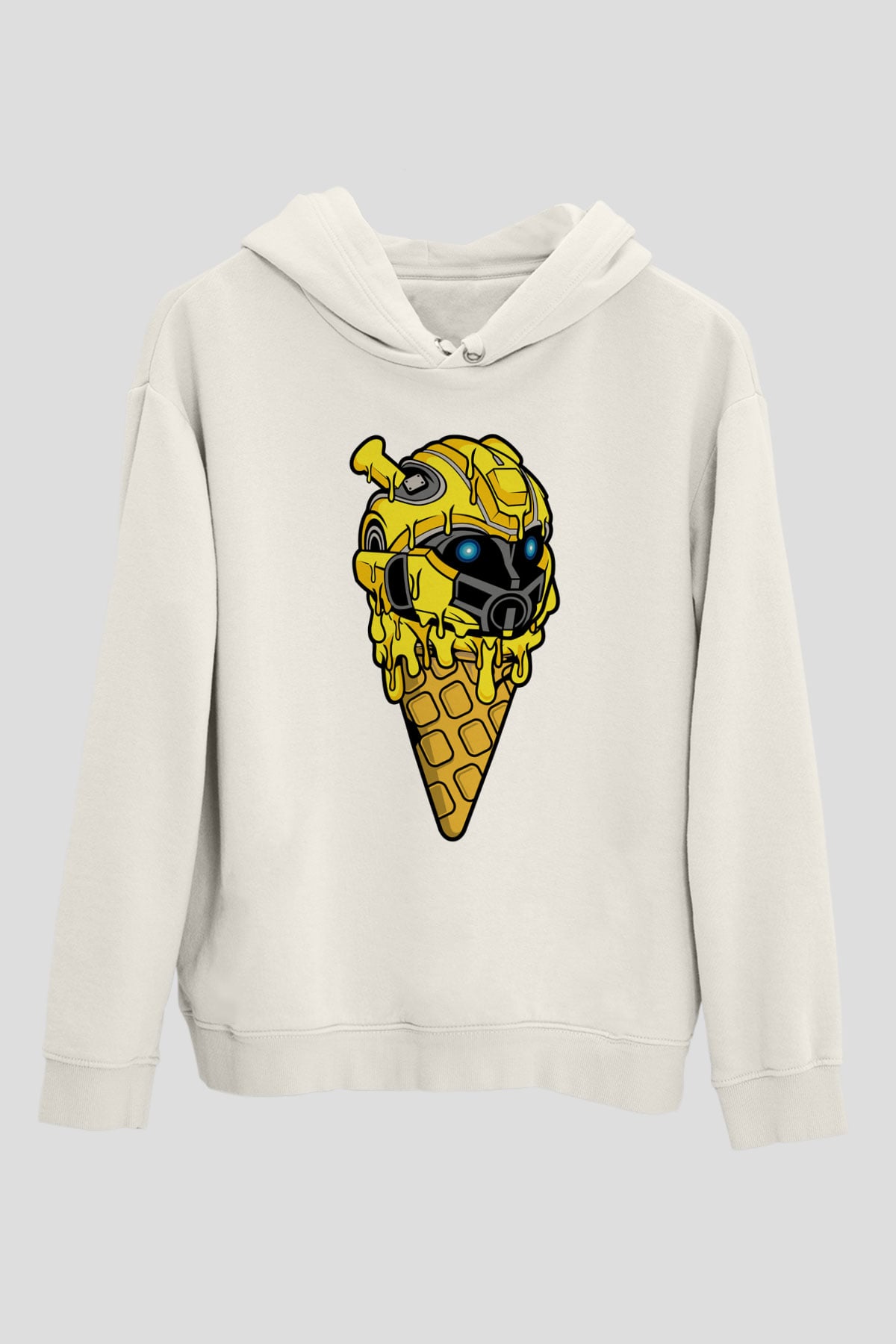Ice Cream Bumble Bee Baskılı Unisex Beyaz Hoodie