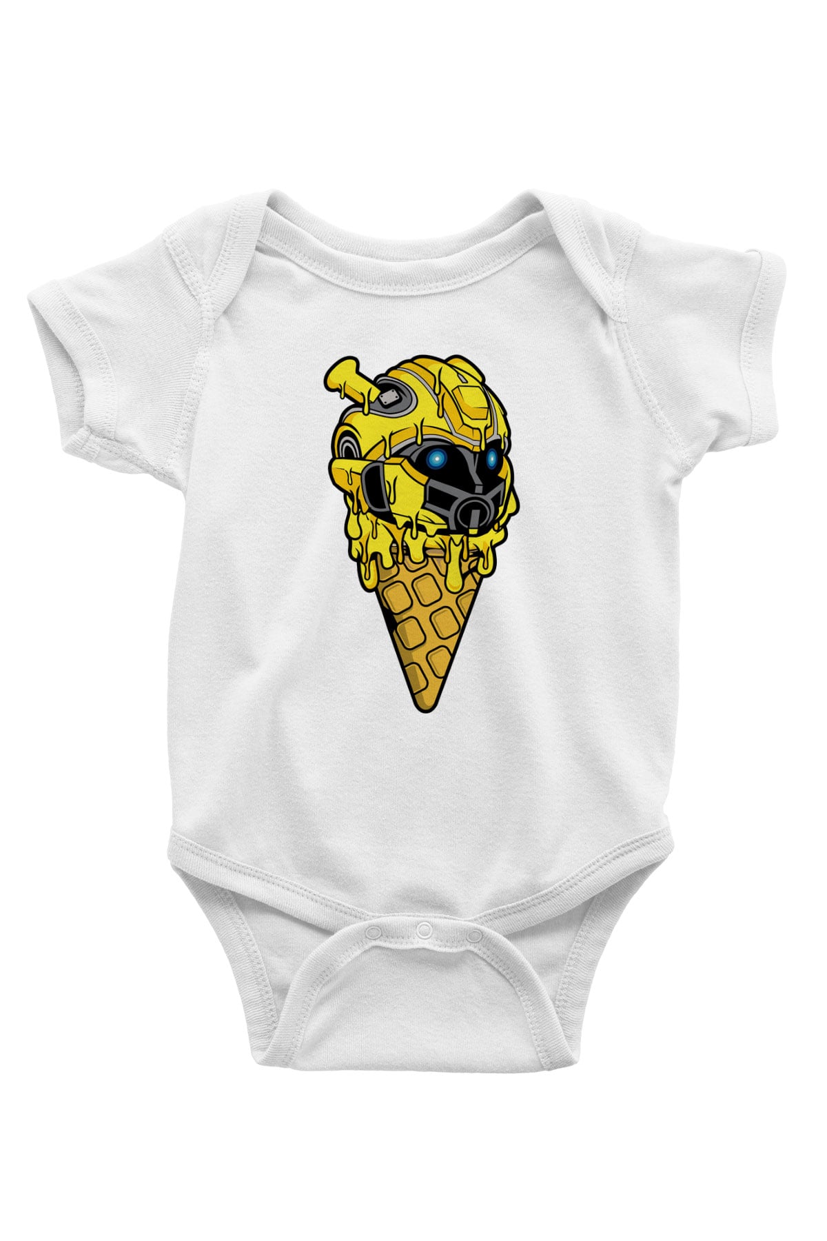 Ice Cream Bumble Bee Baskılı Unisex Beyaz Bebek Body - Zıbın