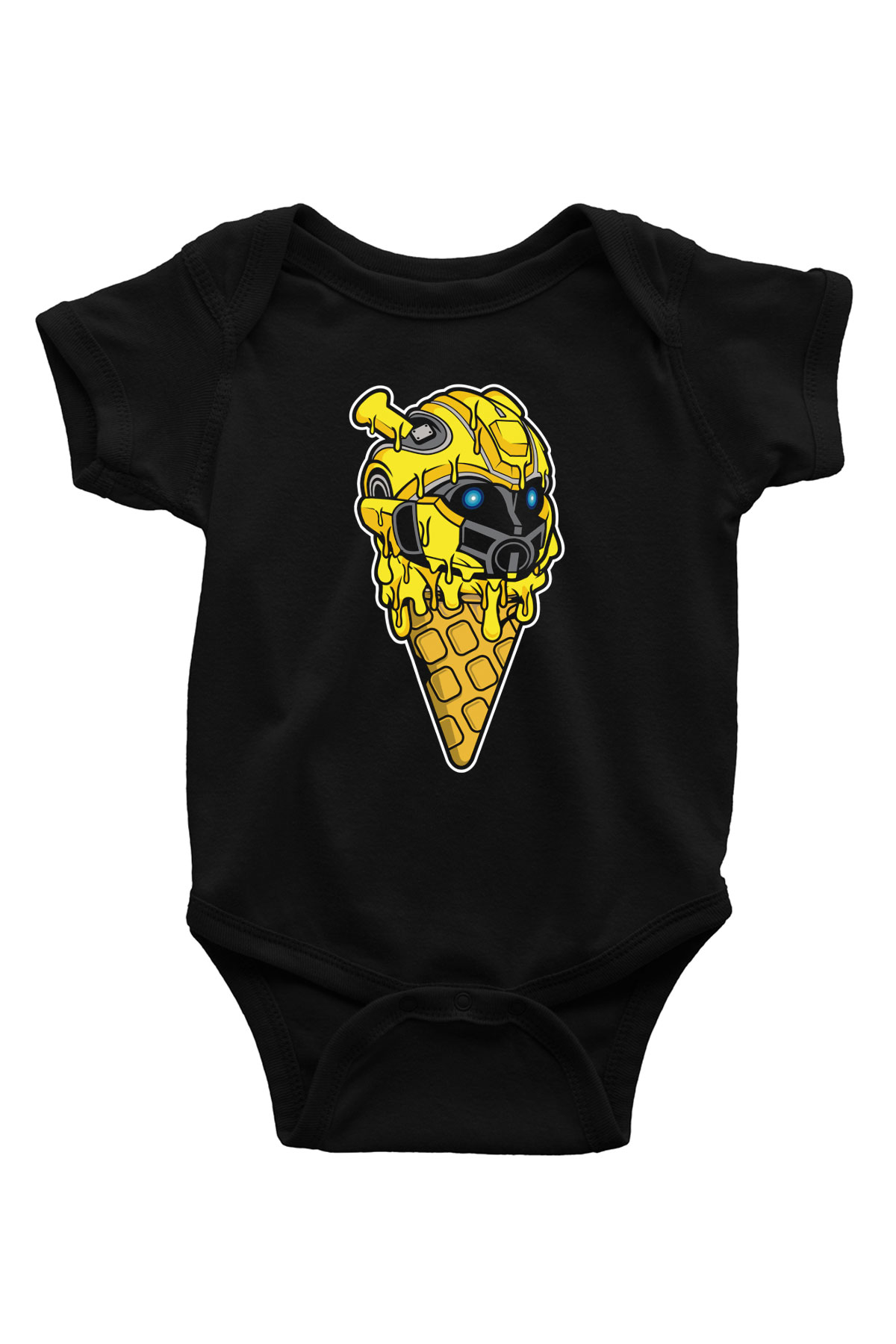 Ice Cream Bumble Bee Baskılı Unisex Siyah Bebek Body - Zıbın