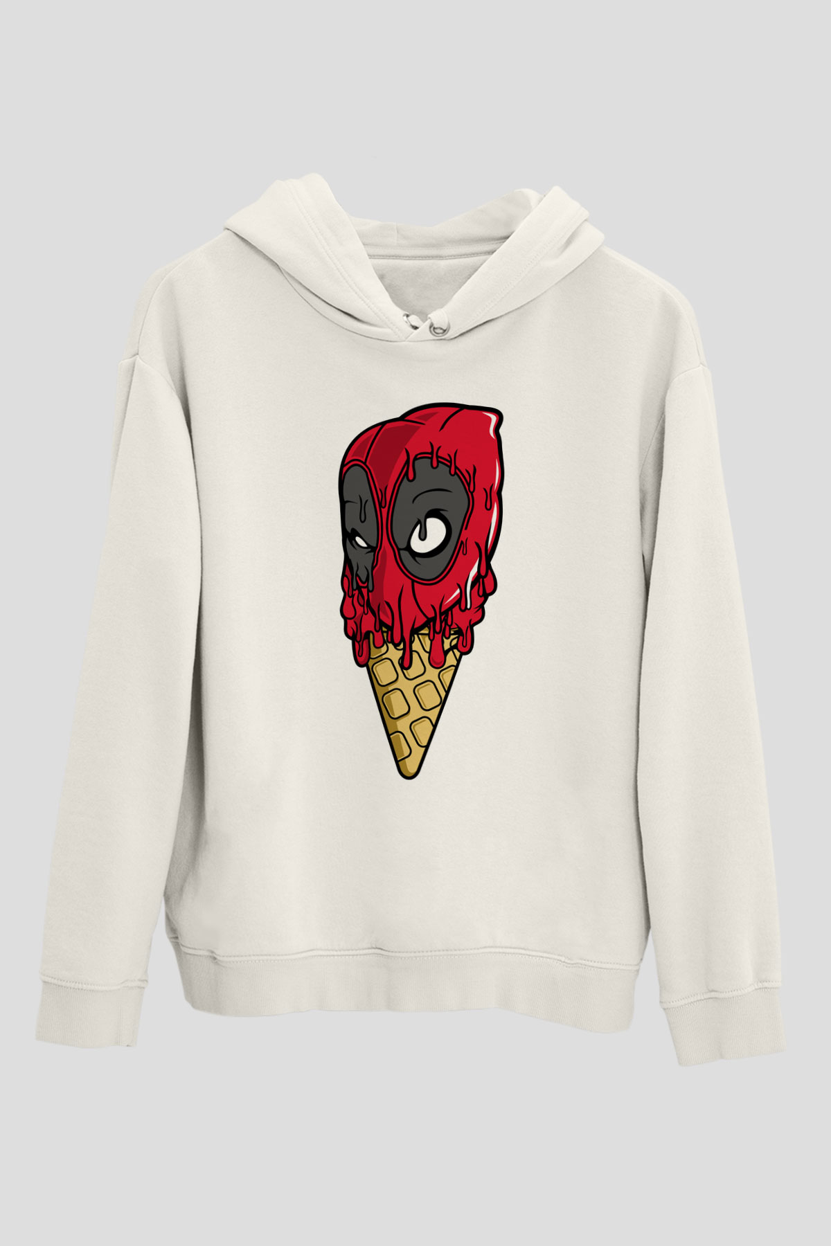 Ice Cream Dead Baskılı Unisex Beyaz Hoodie