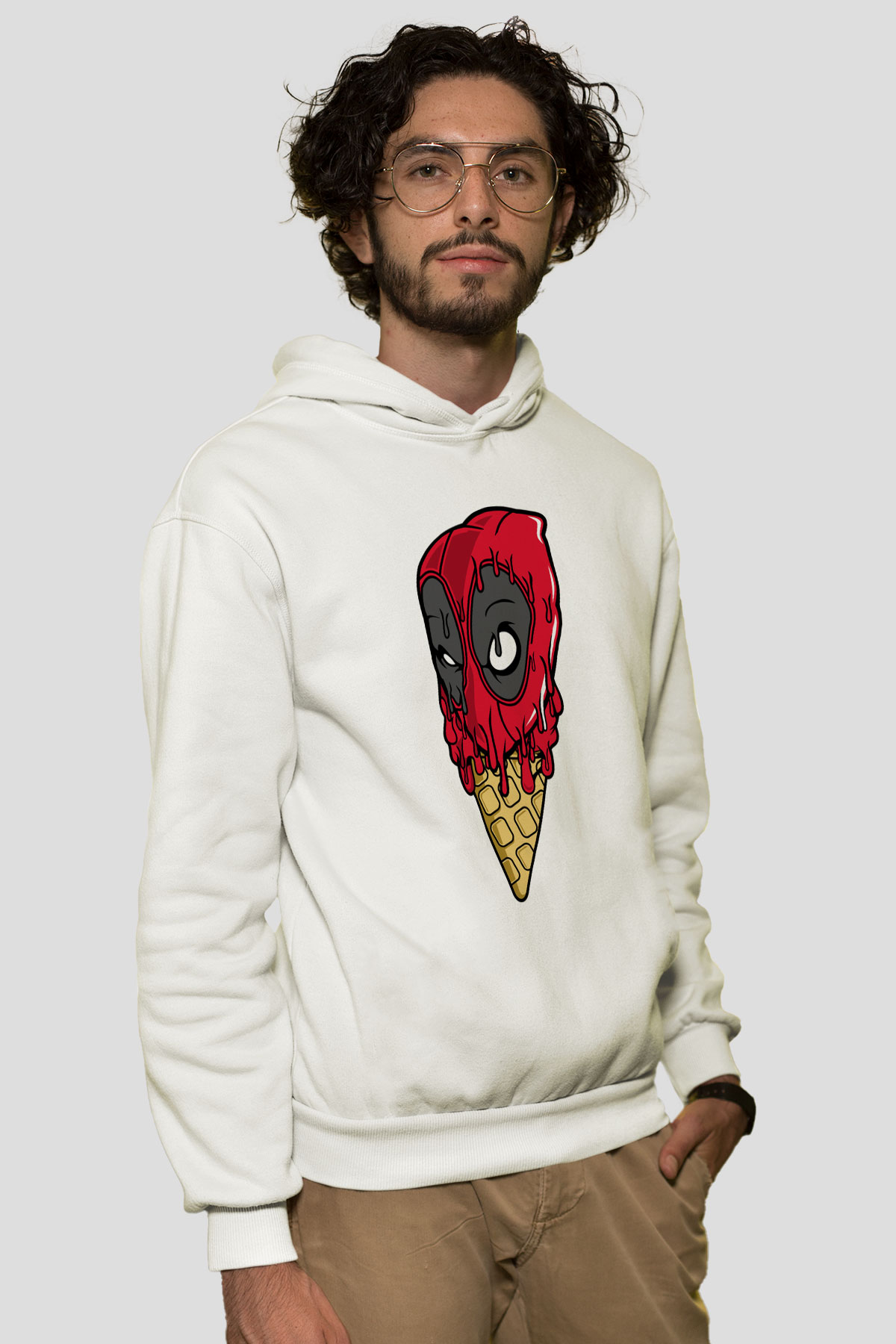 Ice Cream Dead Baskılı Unisex Beyaz Hoodie