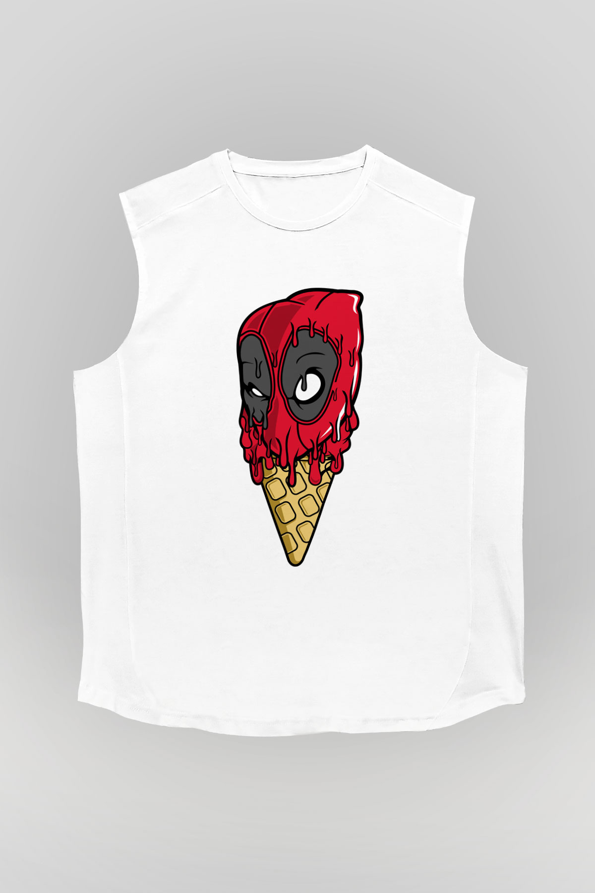 Ice Cream Dead Baskılı Unisex Beyaz Kolsuz Tişört
