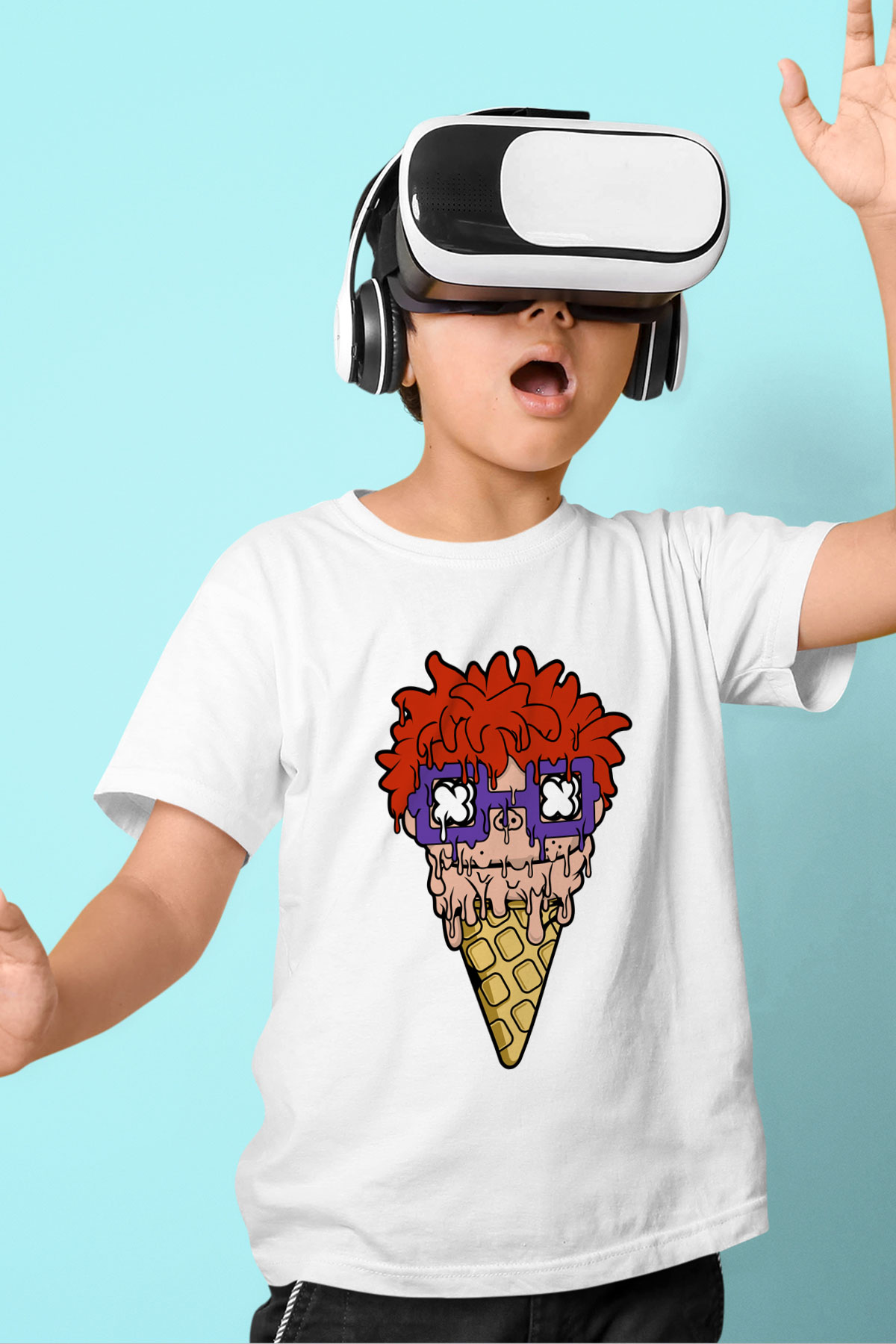 Ice Cream Rugrat Baskılı Unisex Beyaz Çocuk Tişört