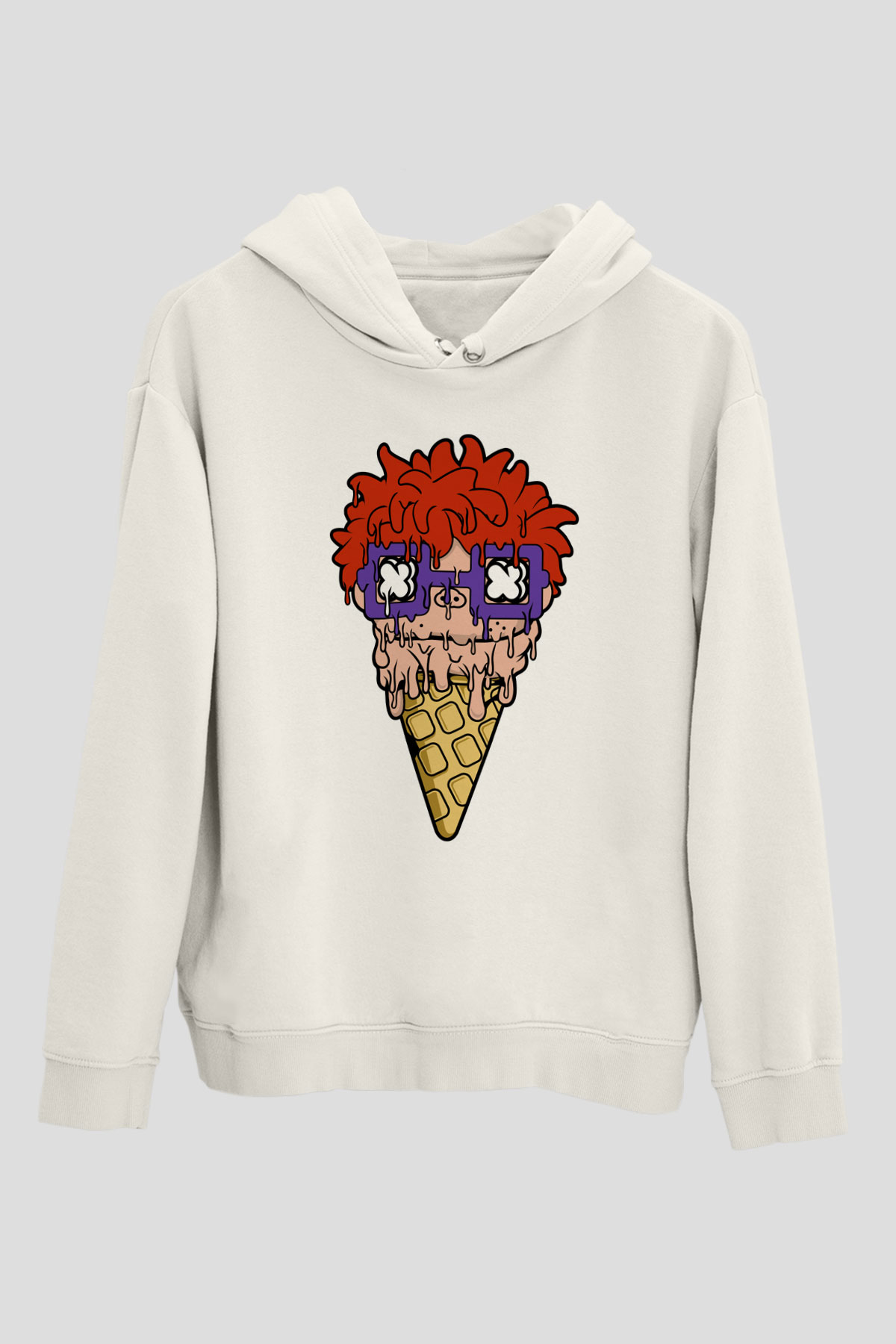Ice Cream Rugrat Baskılı Unisex Beyaz Hoodie