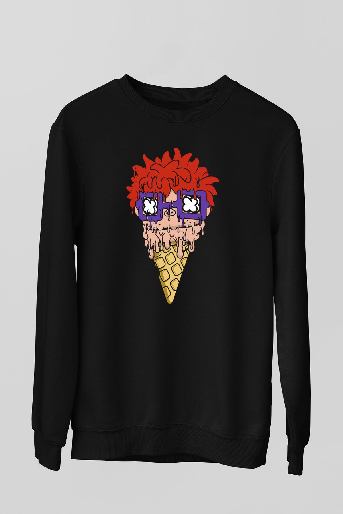 Ice Cream Rugrat Baskılı Unisex Siyah Sweatshirt