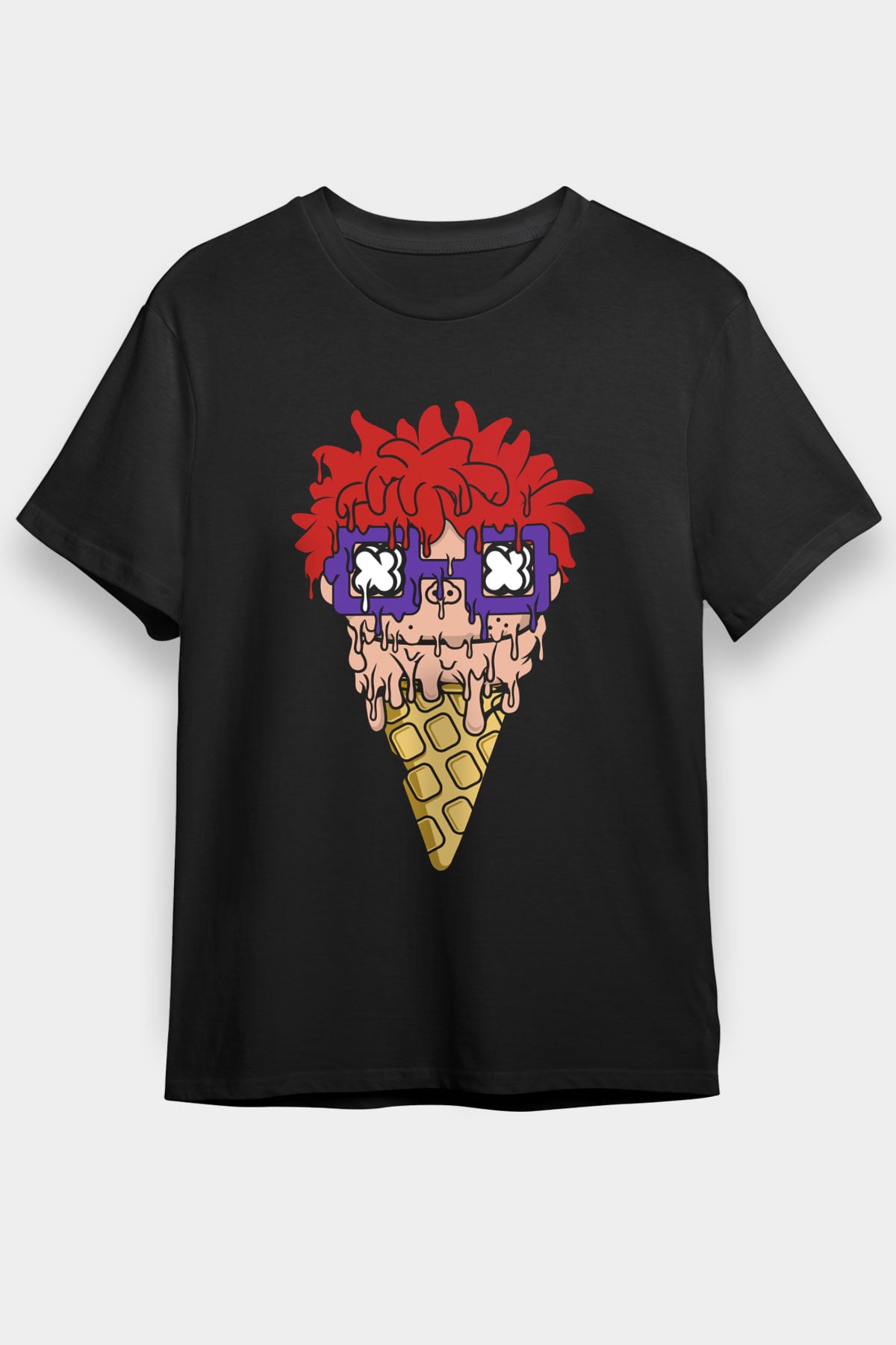 Ice Cream Rugrat Baskılı Unisex Siyah Tişört