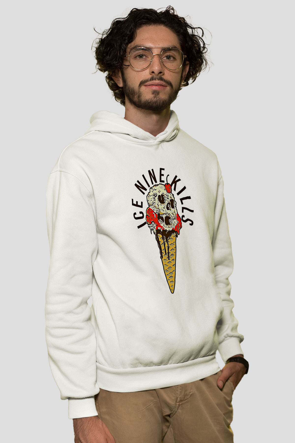 Ice Nine Kills Baskılı Beyaz Unisex Kapüşonlu Sweatshirt