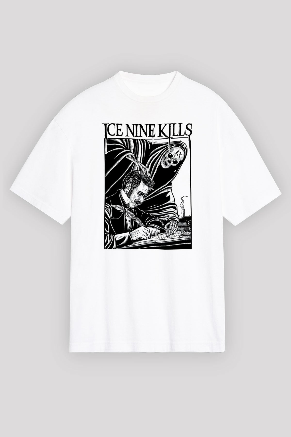 Ice Nine Kills Baskılı Beyaz Unisex Oversize Tişört - Tshirt
