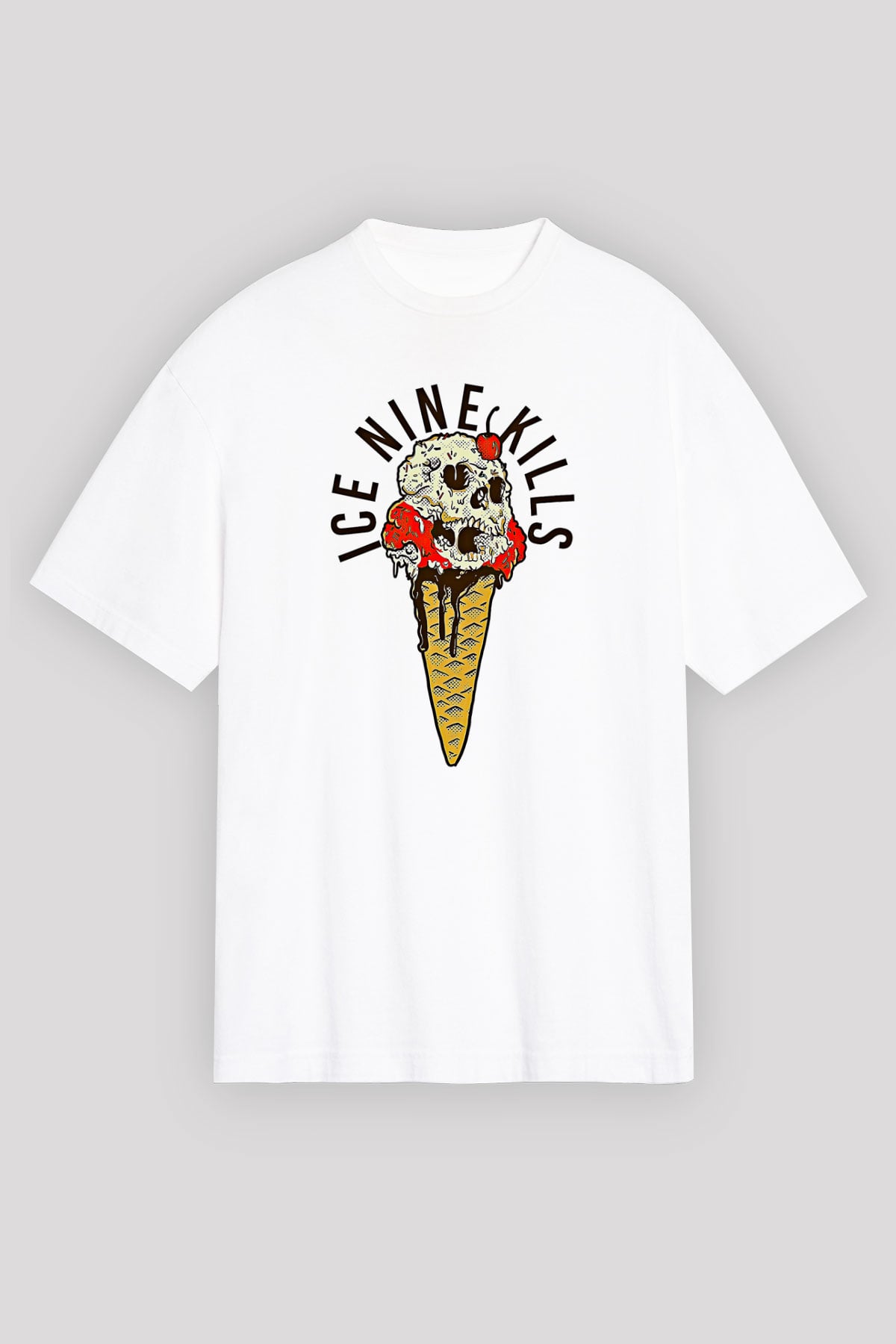 Ice Nine Kills Baskılı Beyaz Unisex Oversize Tişört - Tshirt