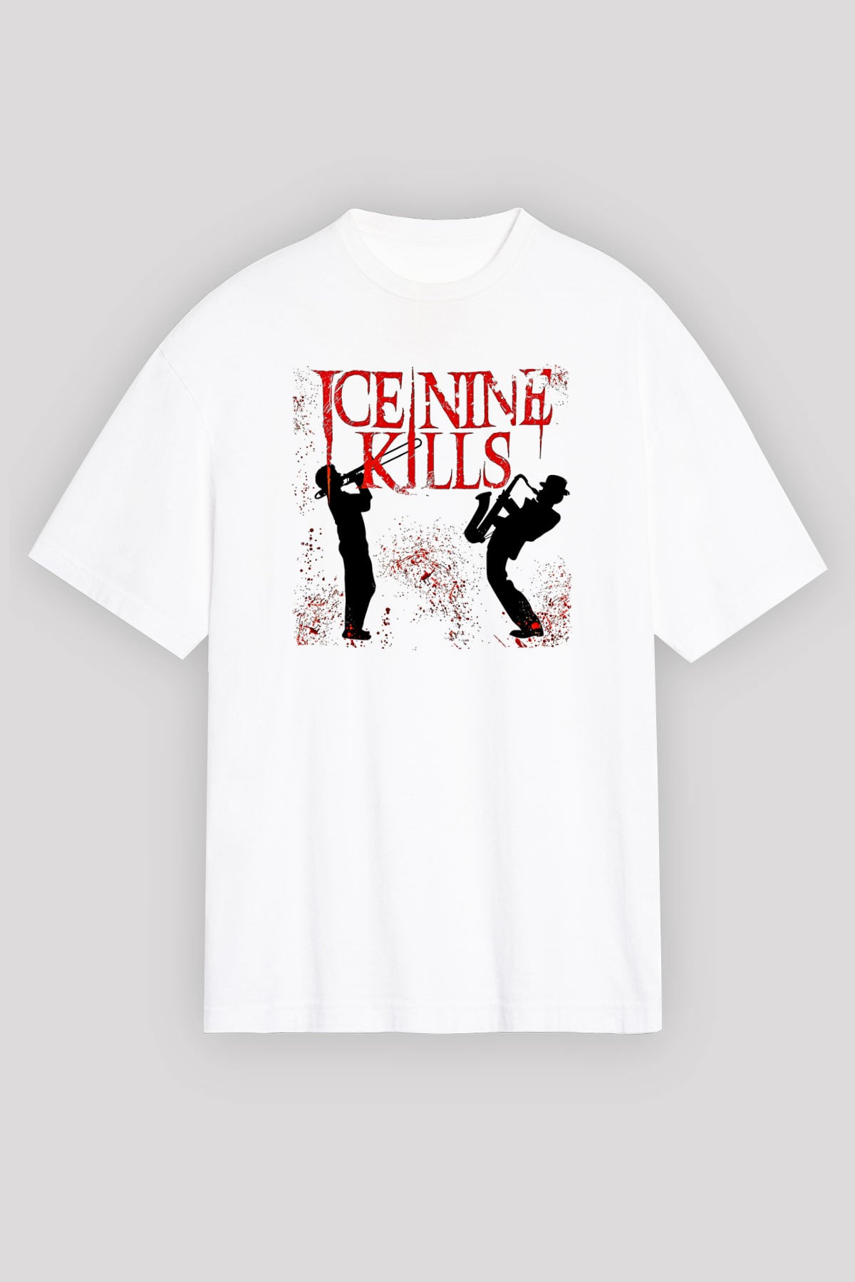 Ice Nine Kills Baskılı Beyaz Unisex Oversize Tişört - Tshirt
