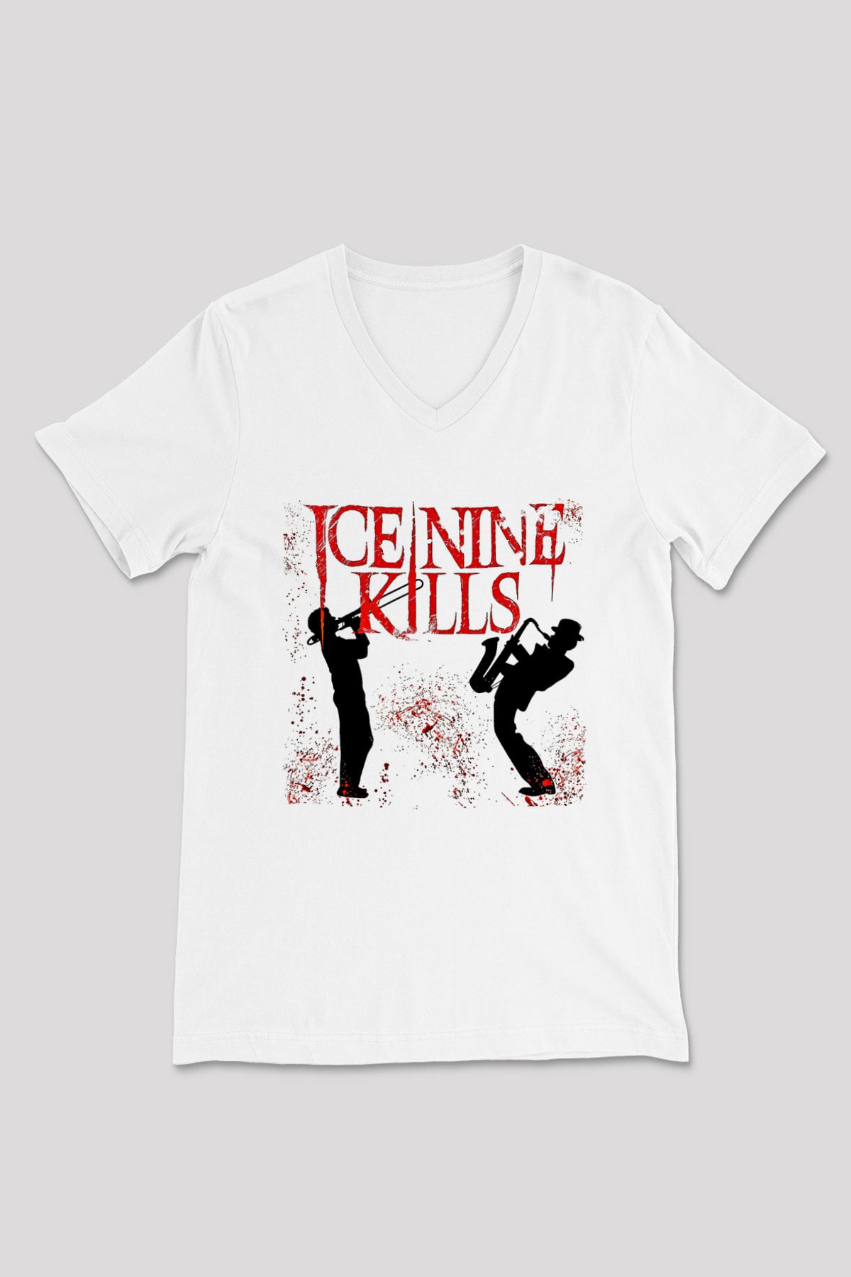 Ice Nine Kills Baskılı Beyaz Unisex V Yaka Tişört - Tshirt