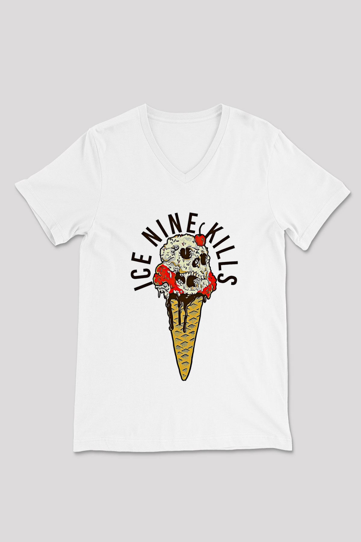 Ice Nine Kills Baskılı Beyaz Unisex V Yaka Tişört - Tshirt