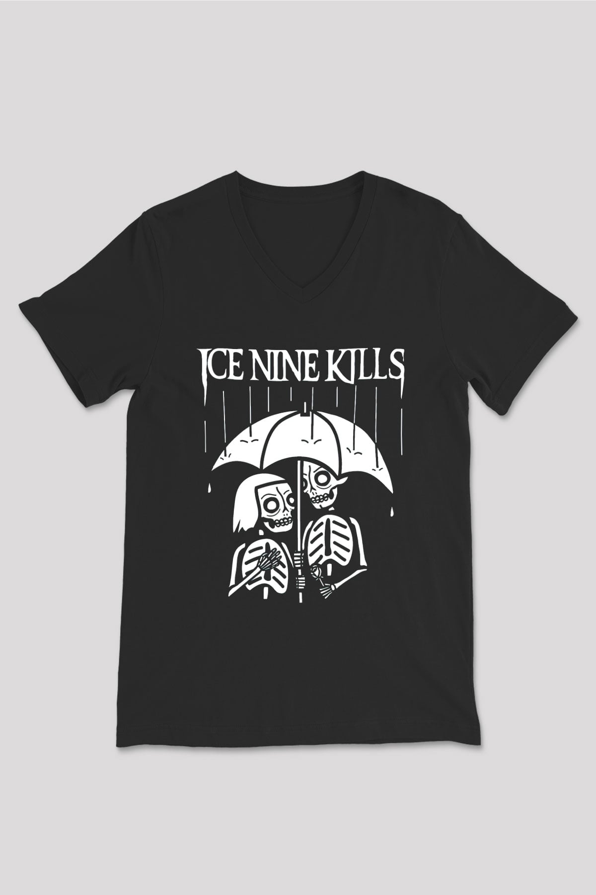 Ice Nine Kills Baskılı Unisex Siyah V Yaka Tişört - Tshirt